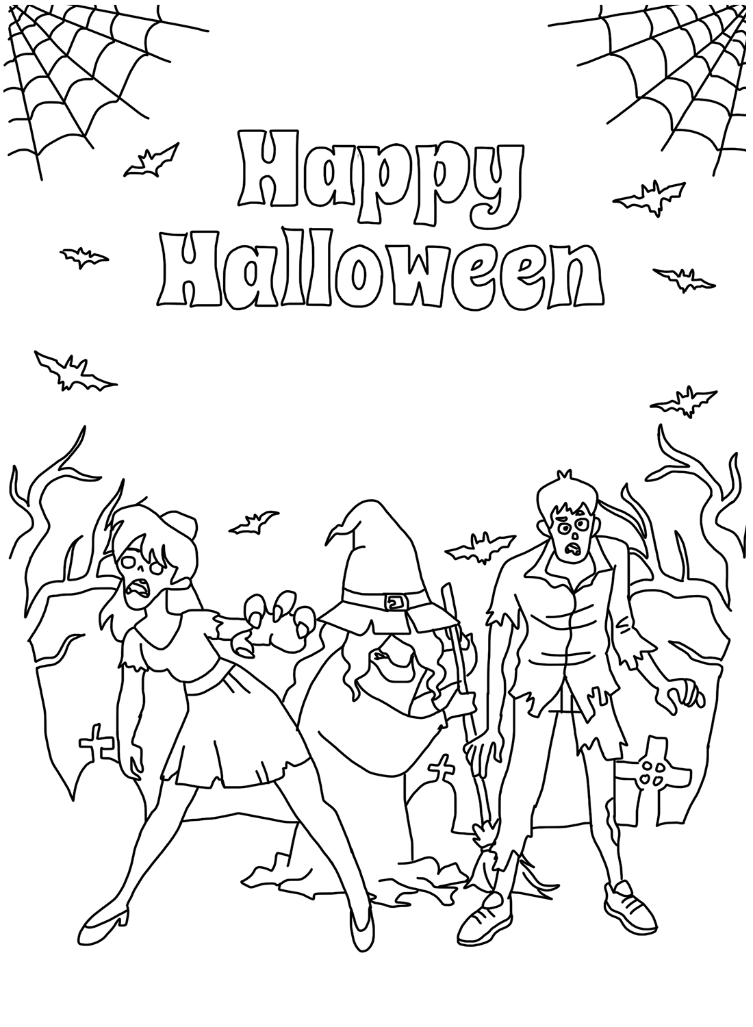Fröhliche Halloween-Malseite von Happy Halloween