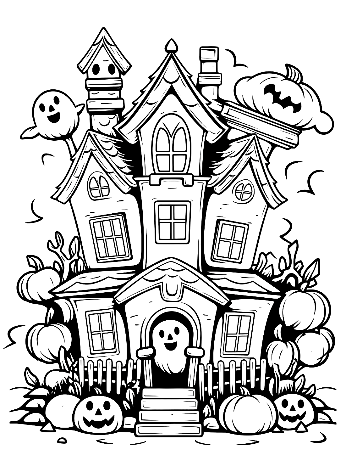 Páginas para colorear de Halloween de la casa encantada de Haunted House