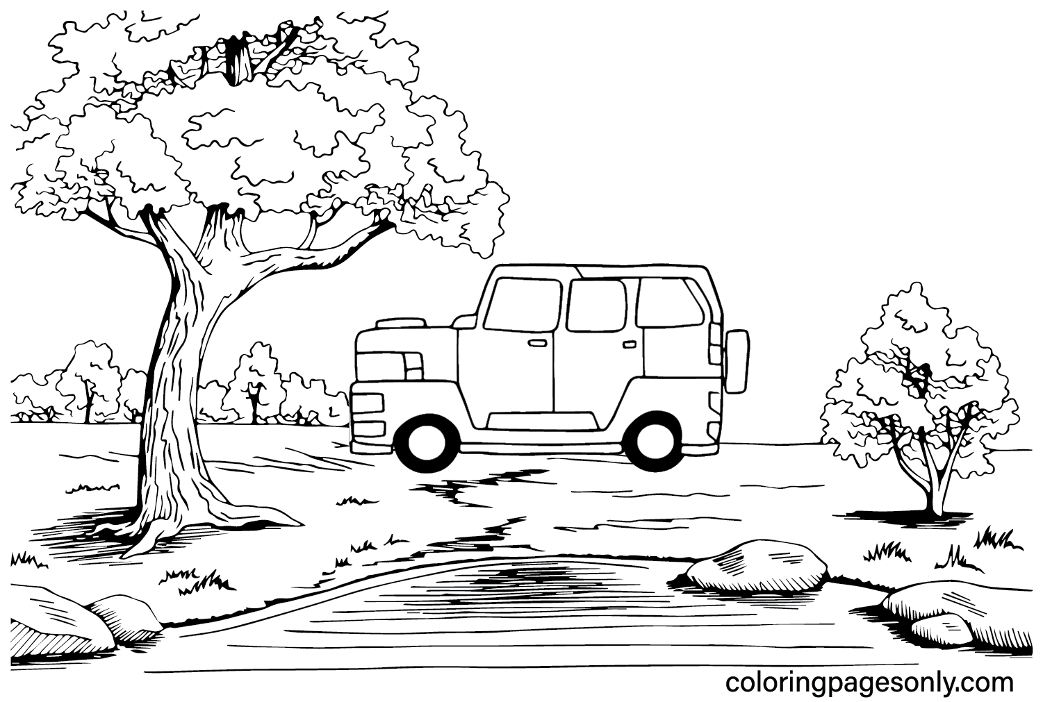 Hummer Coloring Page PNG from Hummer