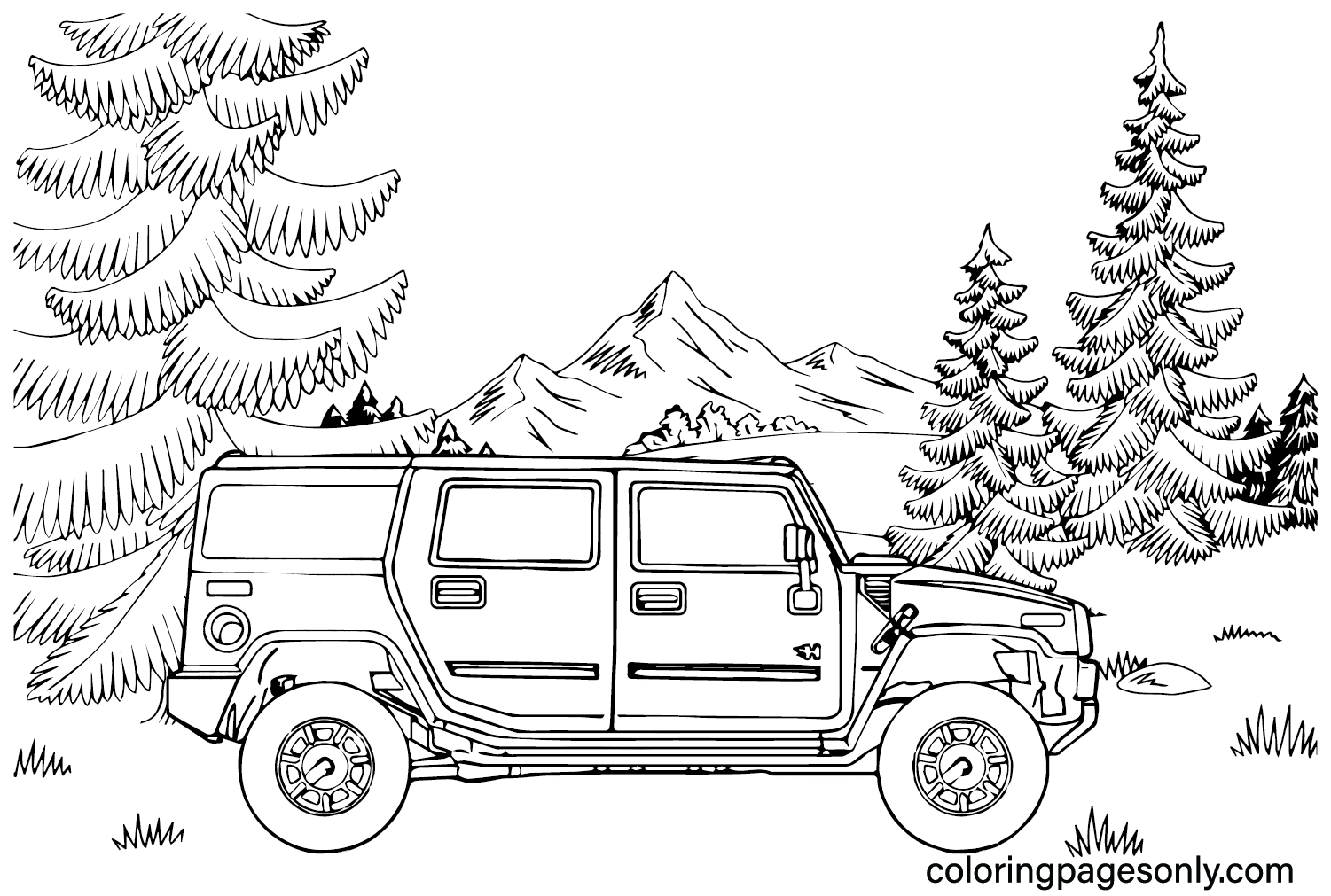 Hummer H2 SUV Coloring Page - Free Printable Coloring Pages