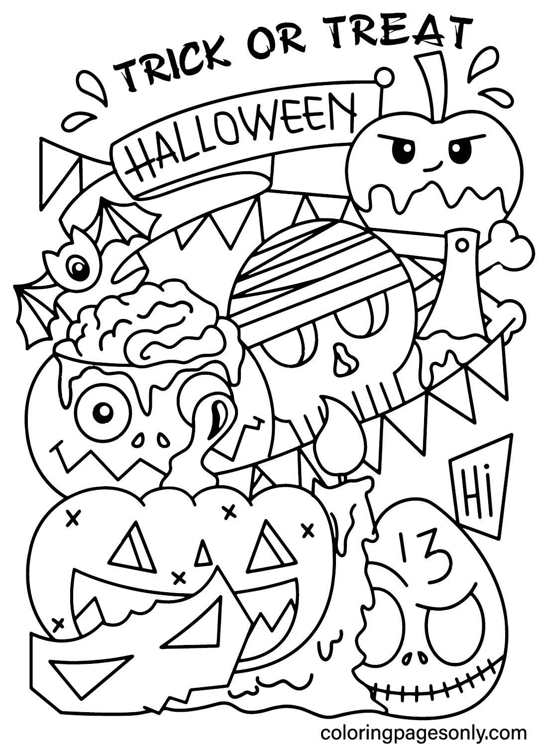Imágenes de la página para colorear Truco o trato de Spooktacular Halloween