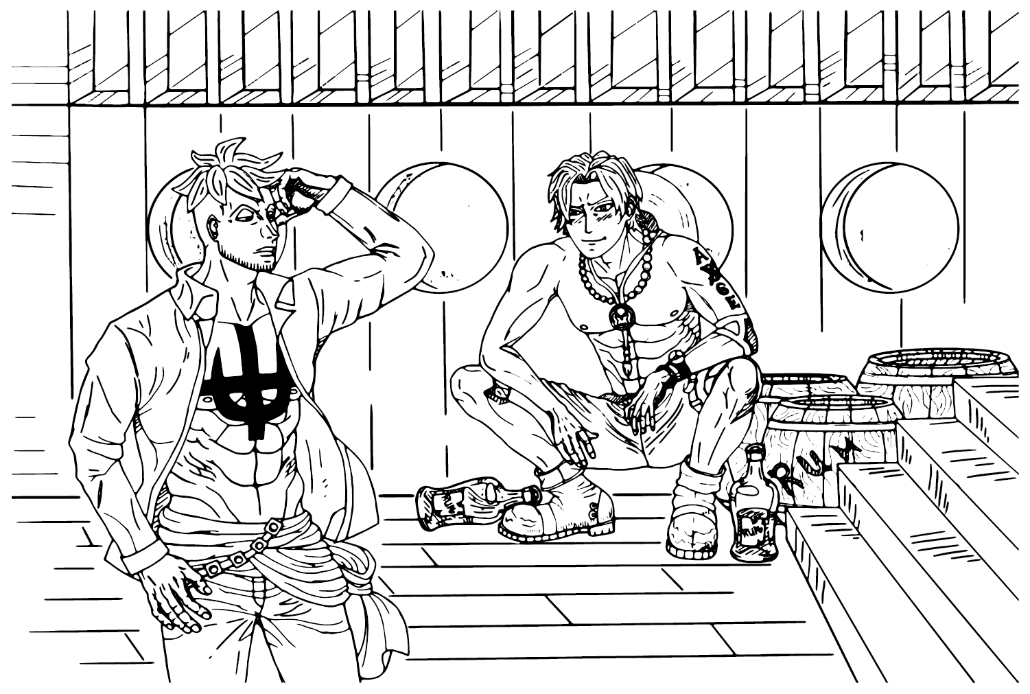 Marco and Ace Coloring Page from Portgas D. Ace