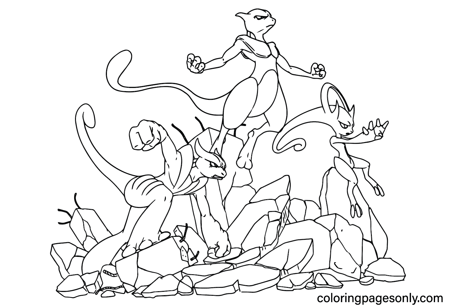 Mewtwo and Mega Mewtwo Coloring Page from Mewtwo