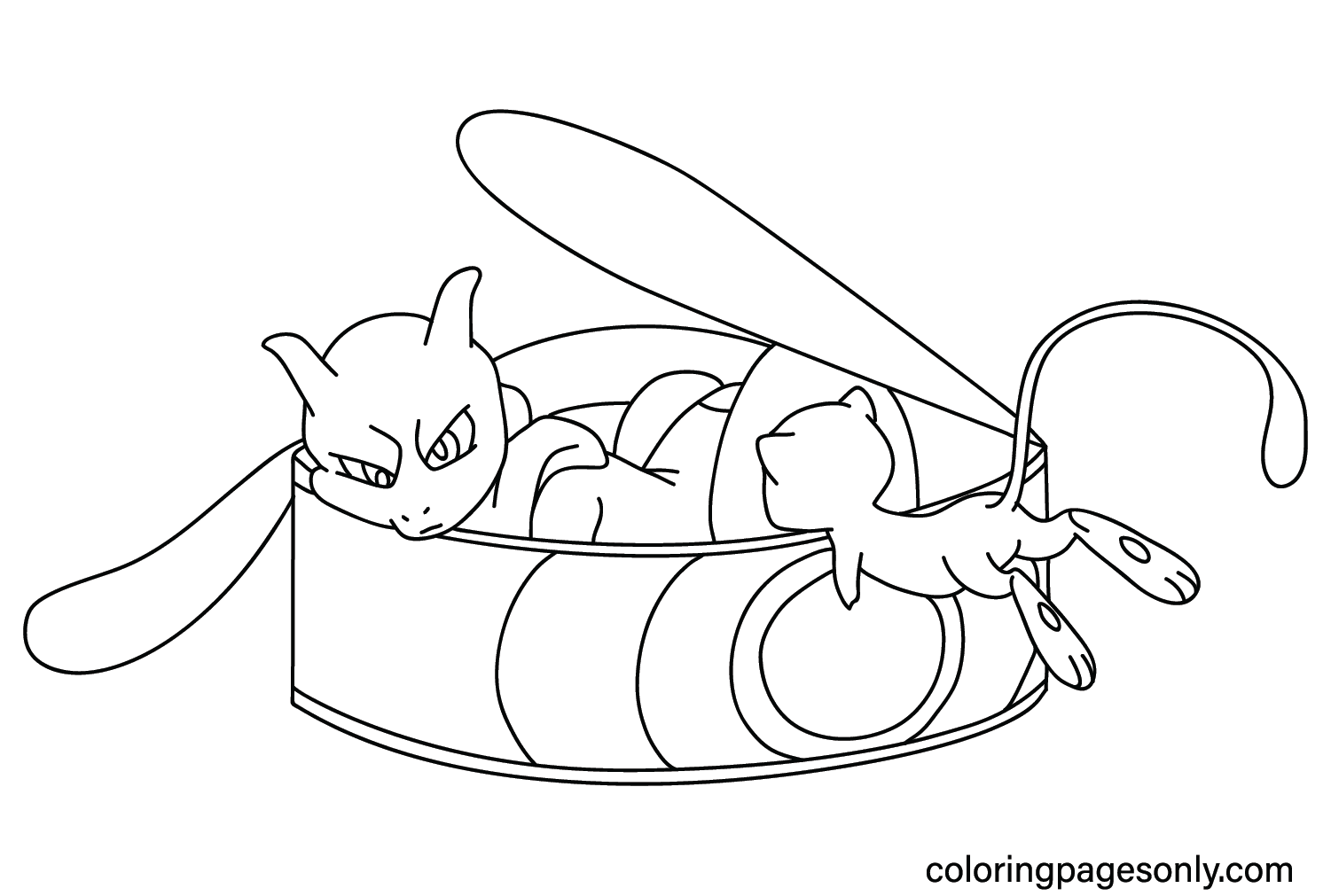 Mewtwo and Mew Coloring Page PDF from Mew