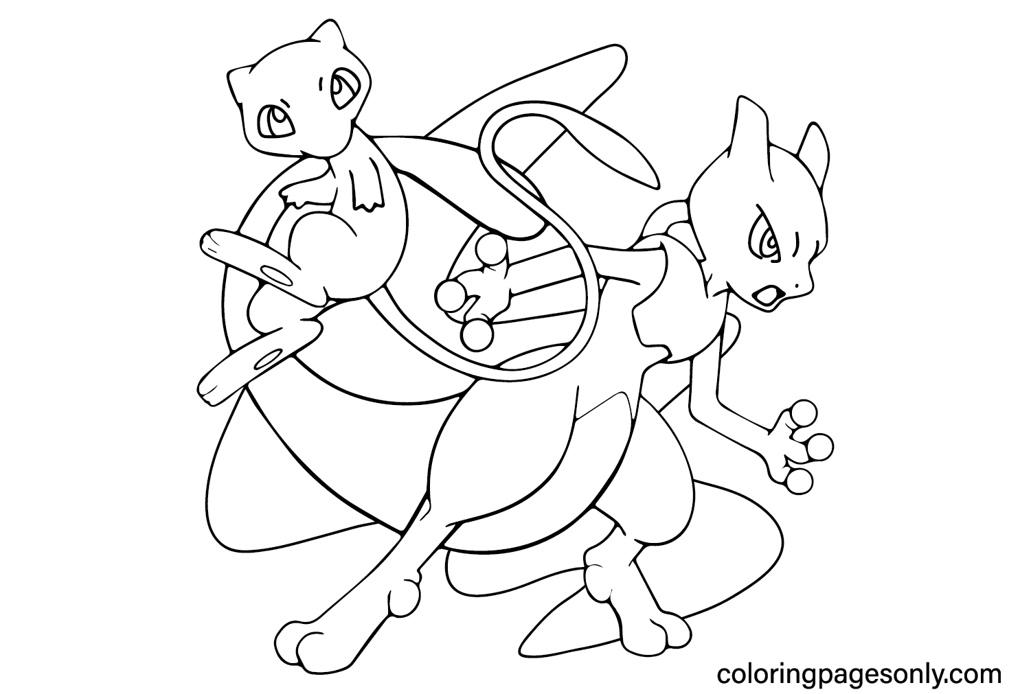 Mewtwo and Mew Coloring Page PNG