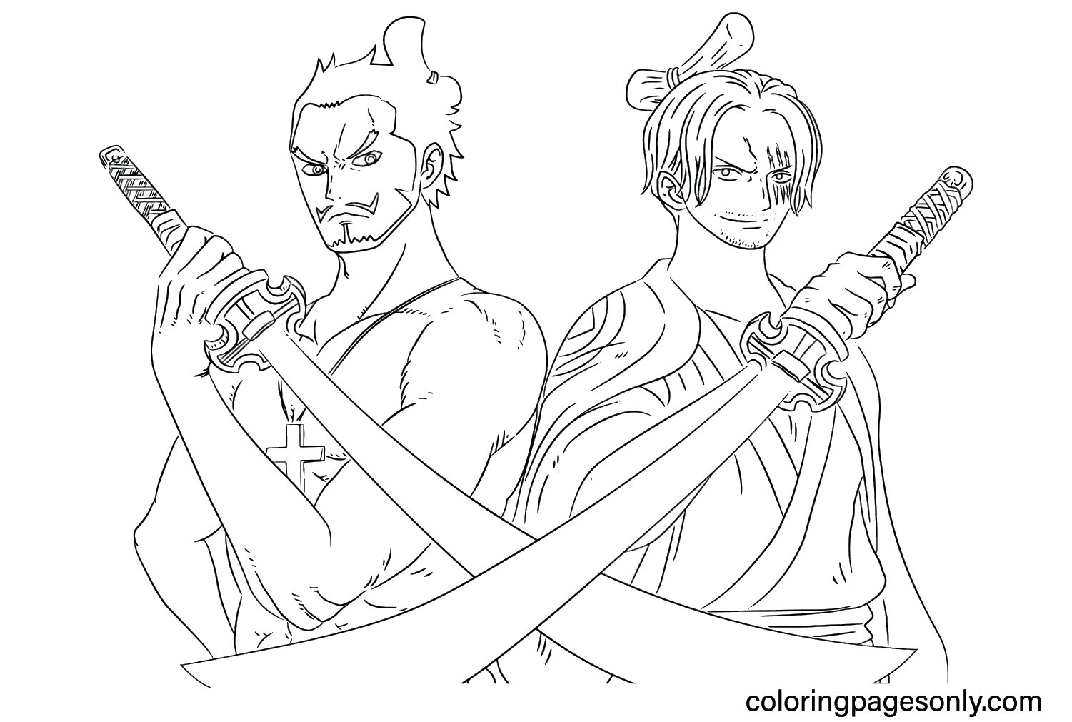 Mihawk Dracule and Shanks Coloring Page from Mihawk Dracule