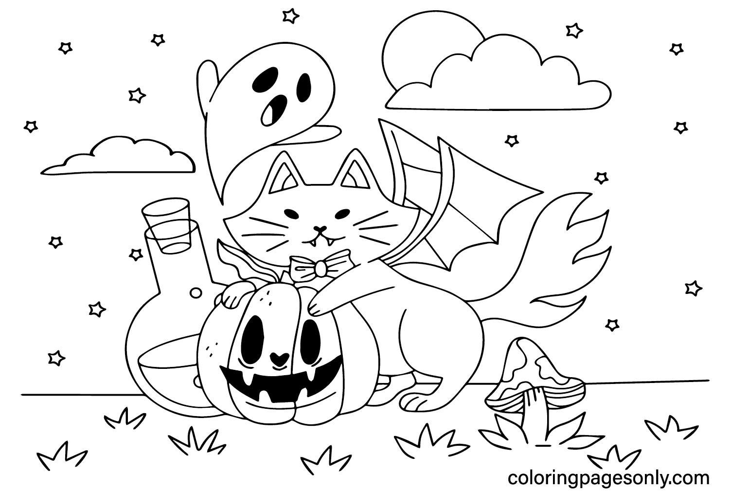 Printable Cute Halloween Coloring Page - Free Printable Coloring Pages