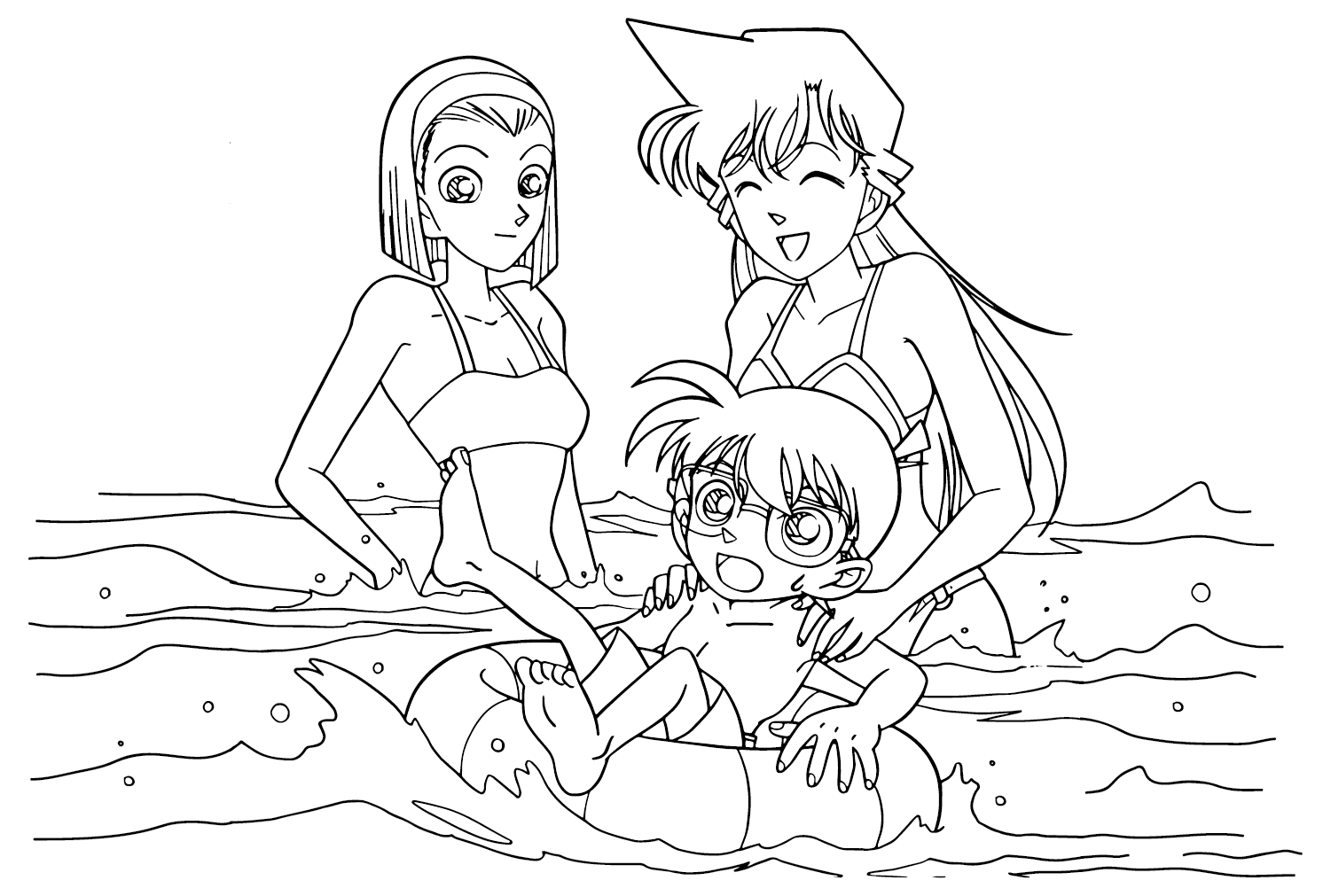 Ran, Sonoko and Conan Coloring Page