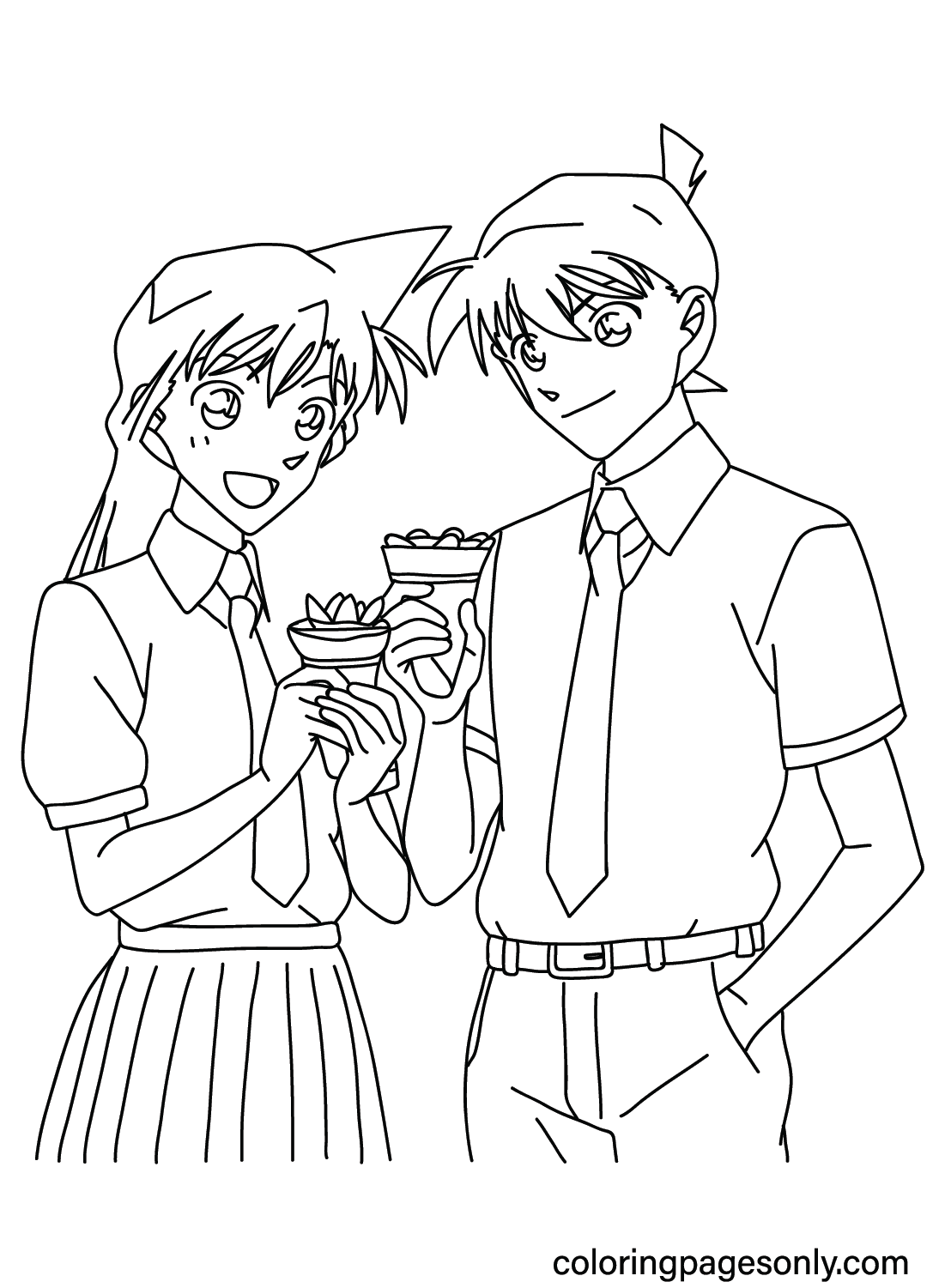 Ran en Shinichi kleurplaat van Ran Mori