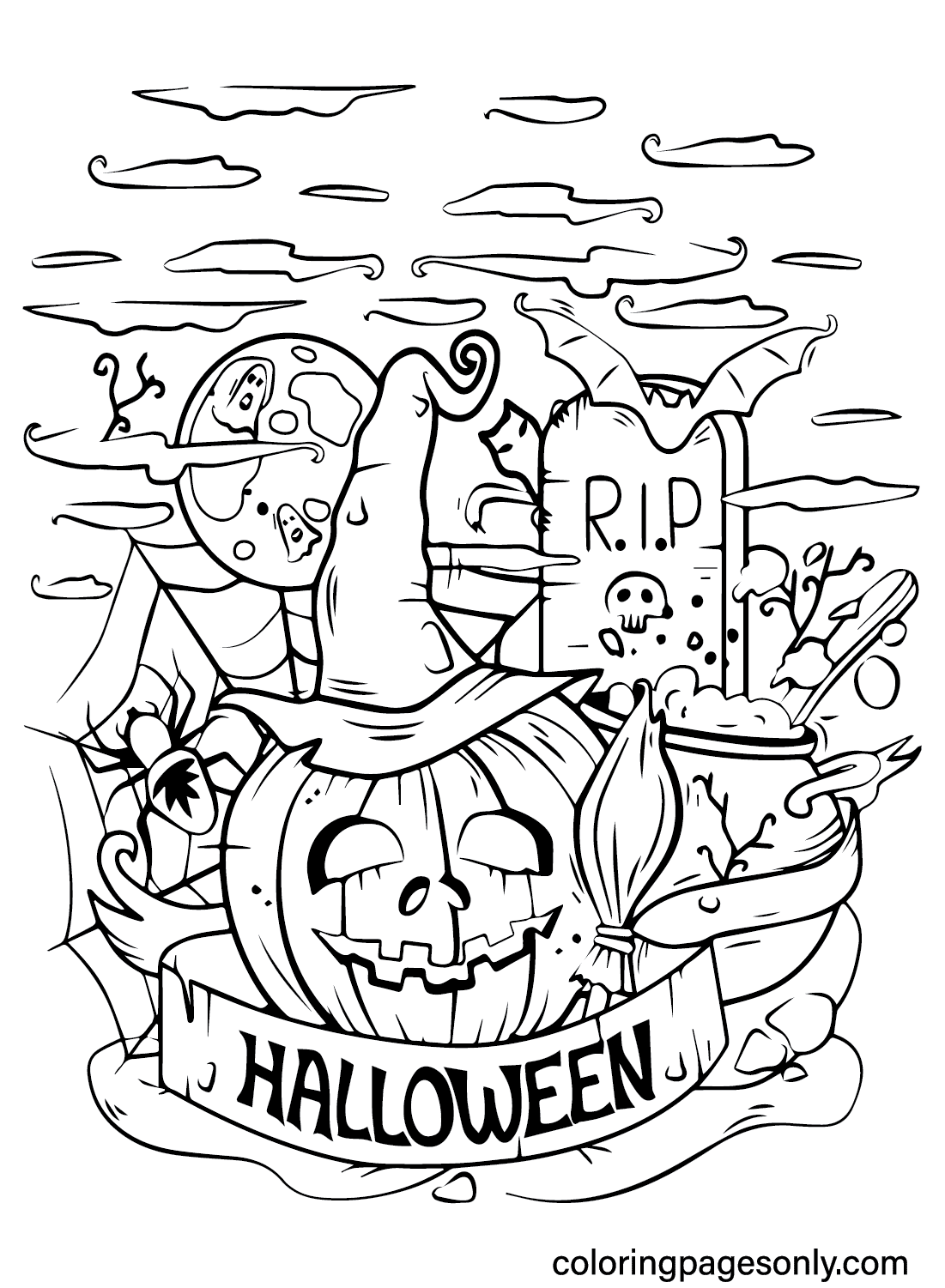Hoja para colorear de Halloween aterrador para niños de Spooktacular Halloween
