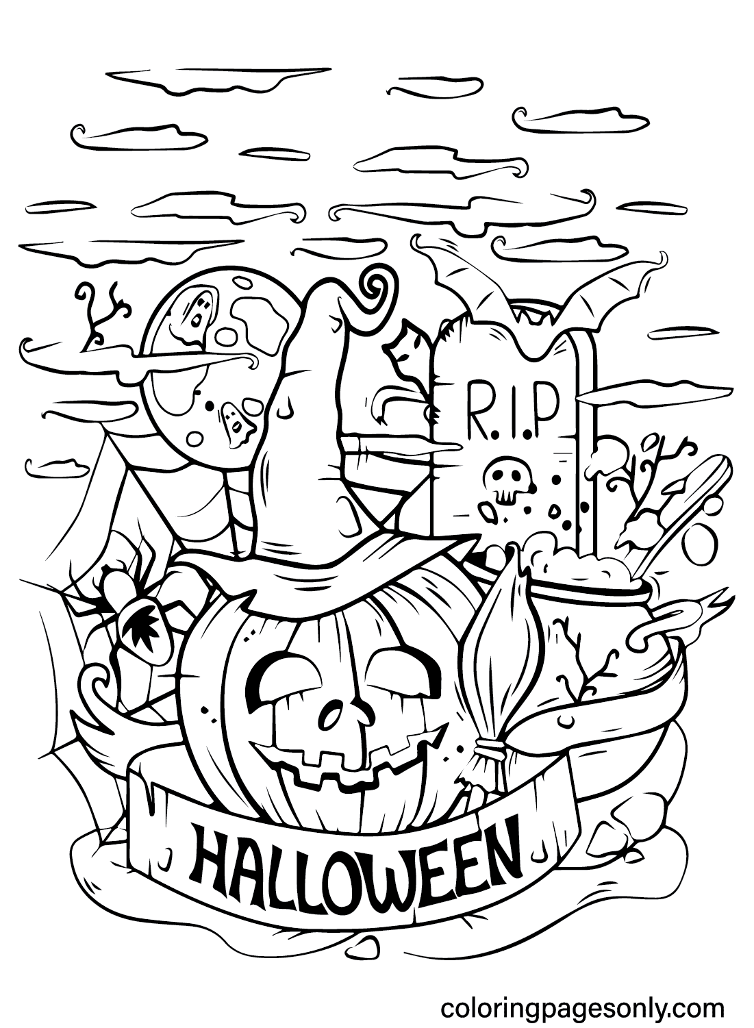 Scary Halloween Coloring Sheet For Kids Free Printable Coloring Pages