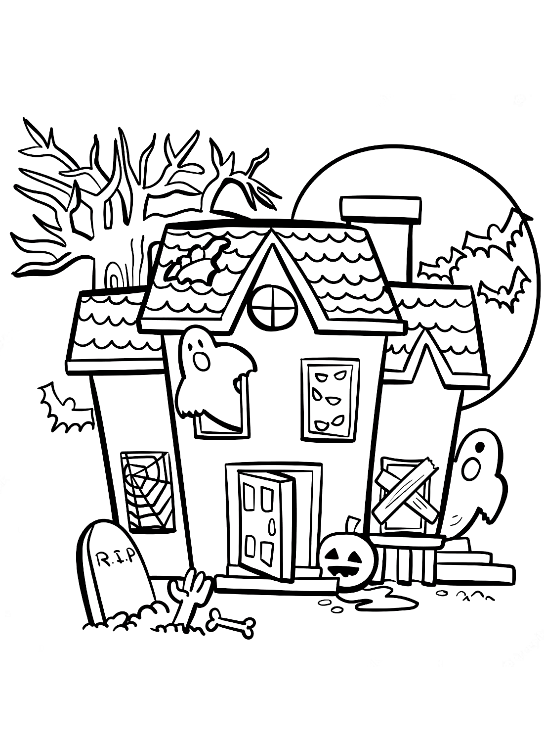 Scary haunted house coloring pages