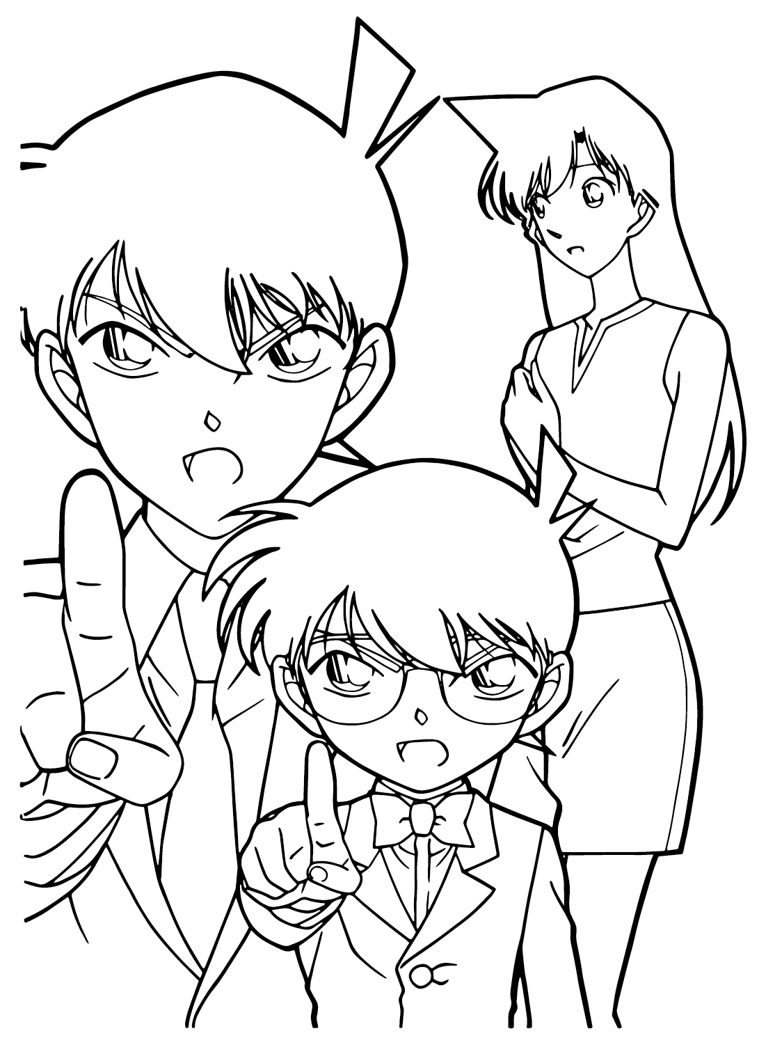 Shinichi, Conan and Ran Coloring Page