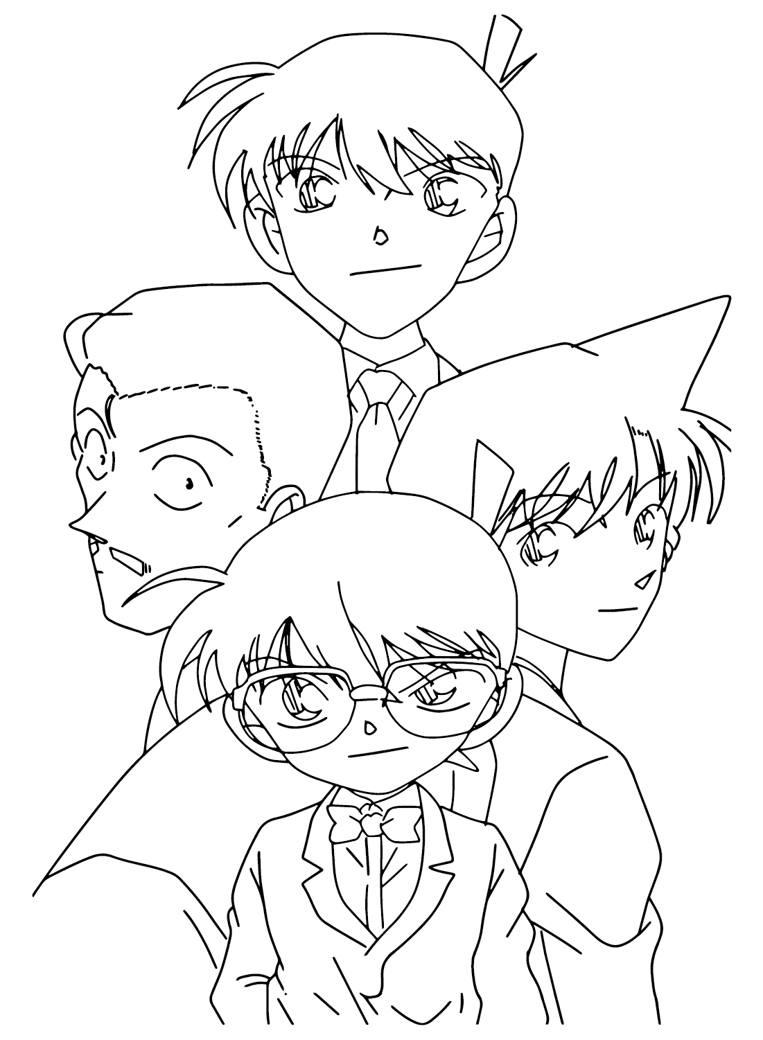 Shinichi, Ran and Kogoro Coloring Page
