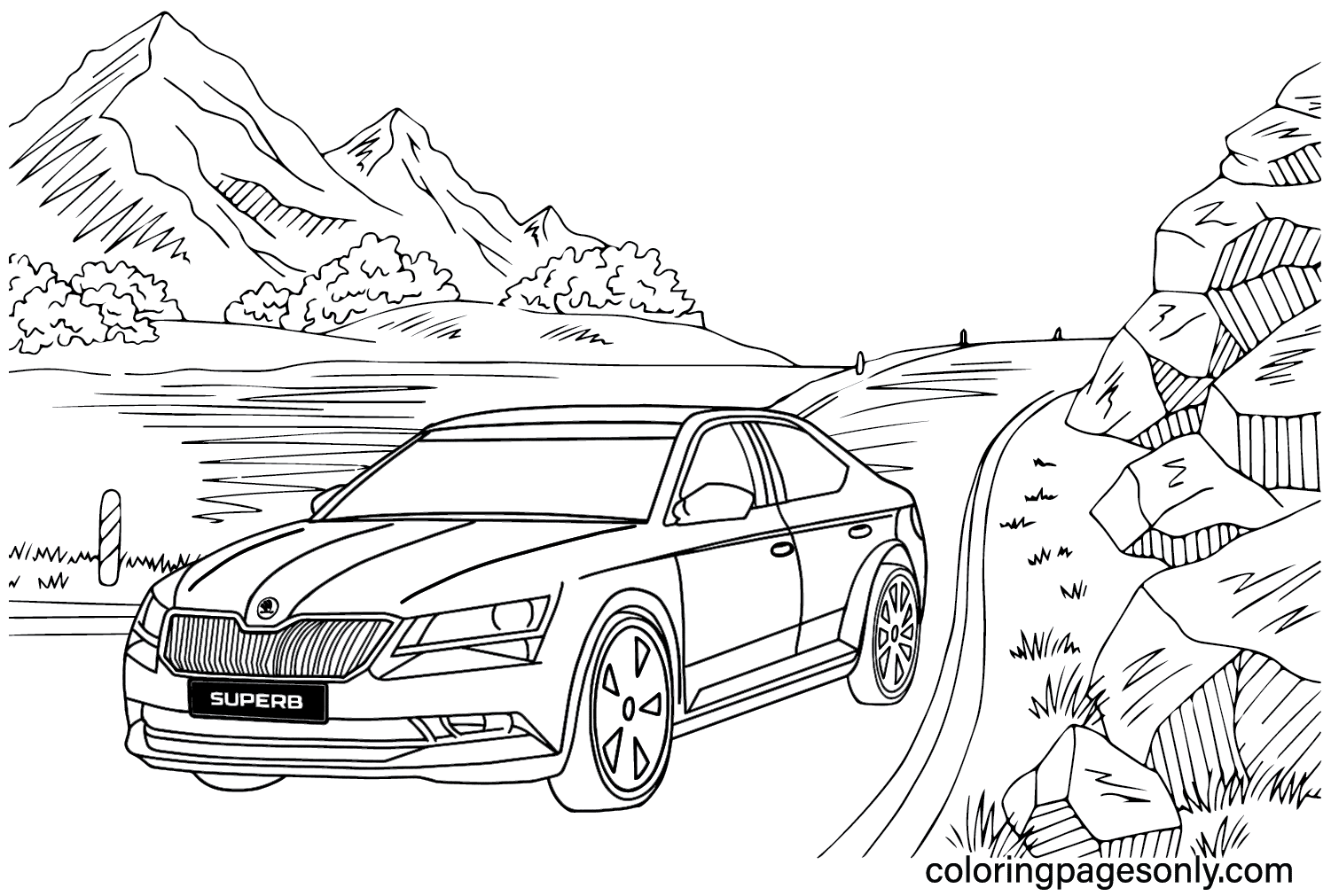 Skoda Superb Coloring Page Free from Skoda