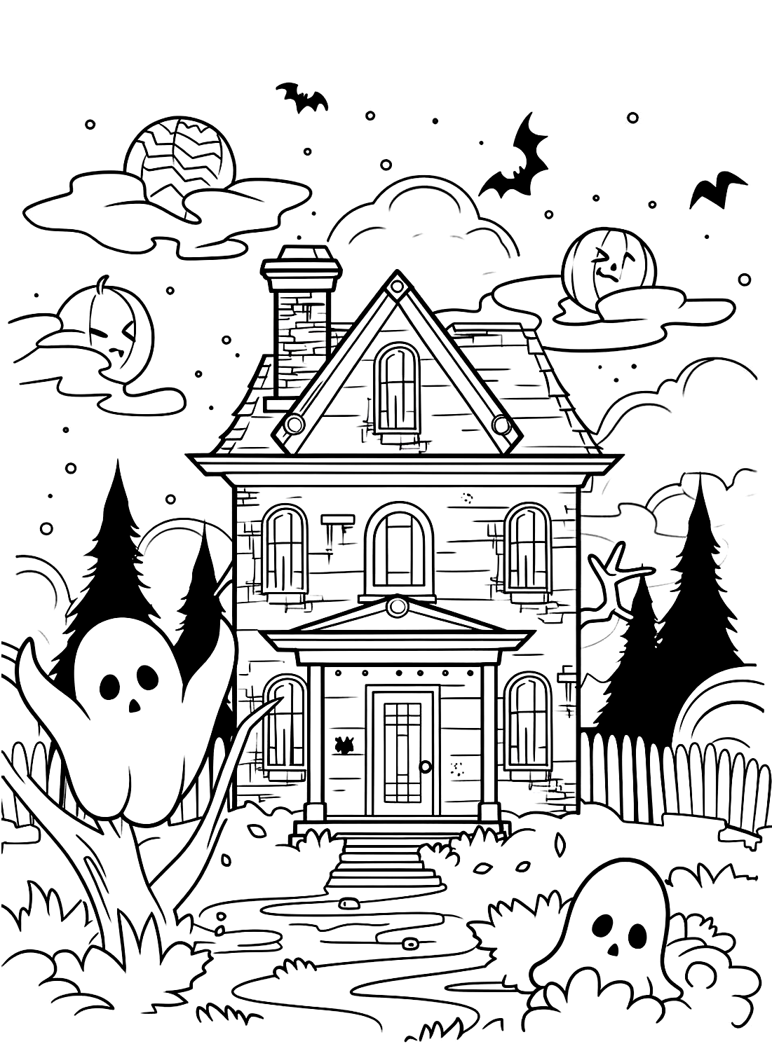 Malvorlage „Gruseliges Haus“ aus „Haunted House“.