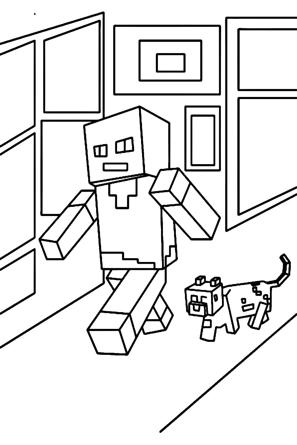 Стив и Алекс со страницы раскраски Minecraft