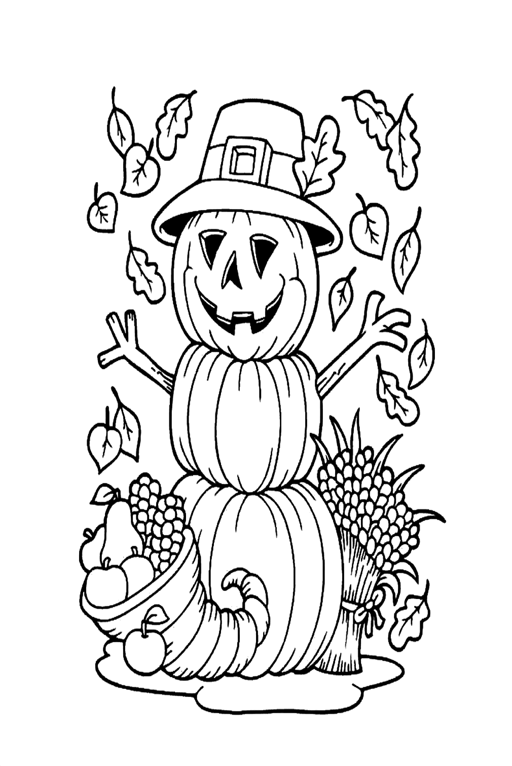 Thanksgiving Pumpkin Scarecrow Coloring Page
