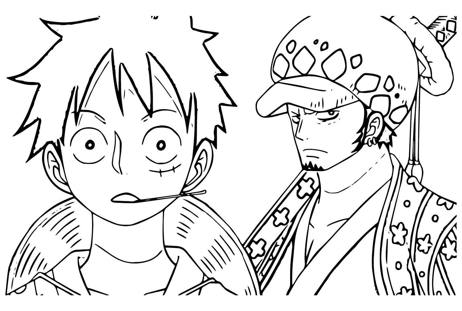 Trafalgar D. Water Law and Luffy Coloring Page