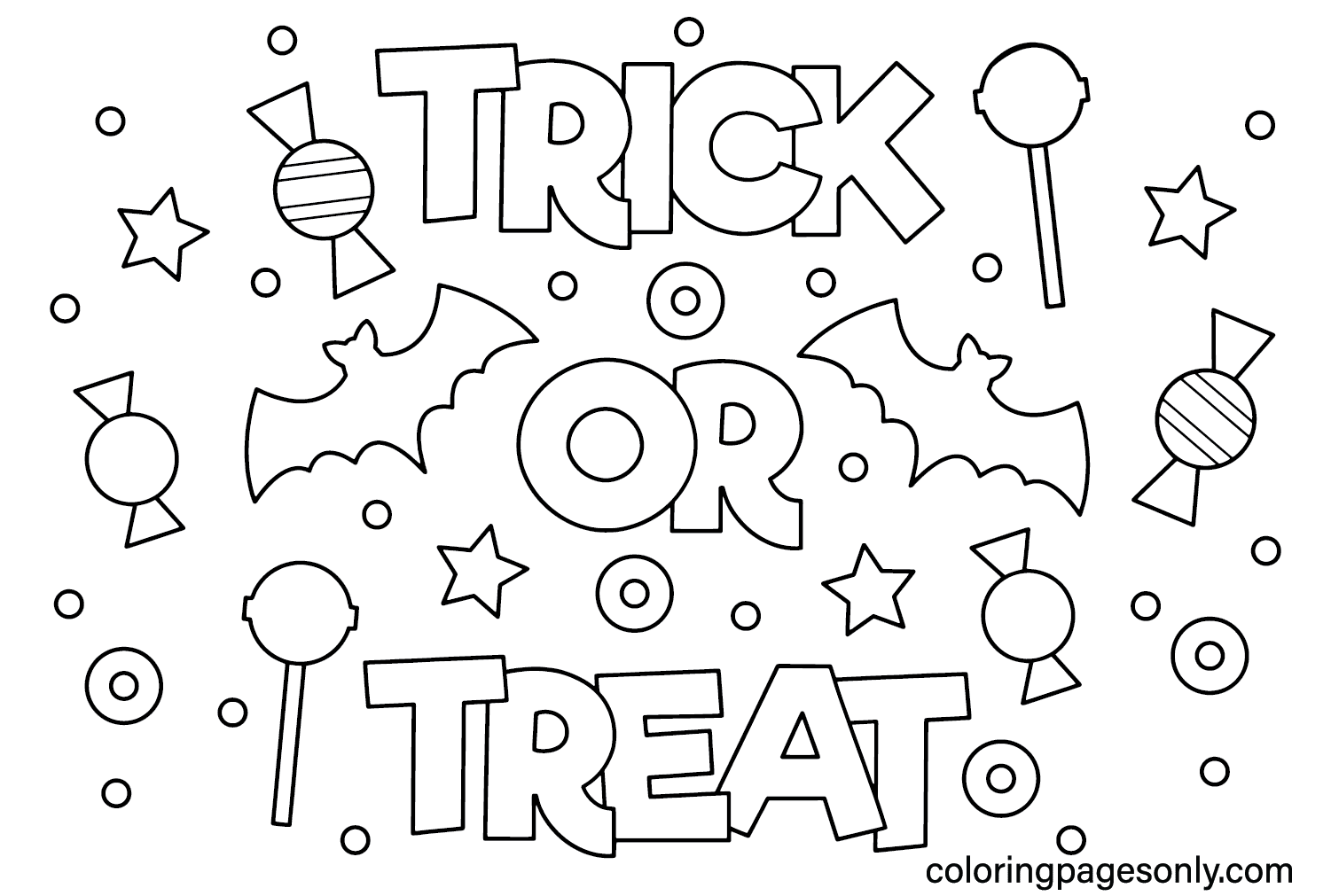 Trick or Treat kleurenpagina van Happy Halloween