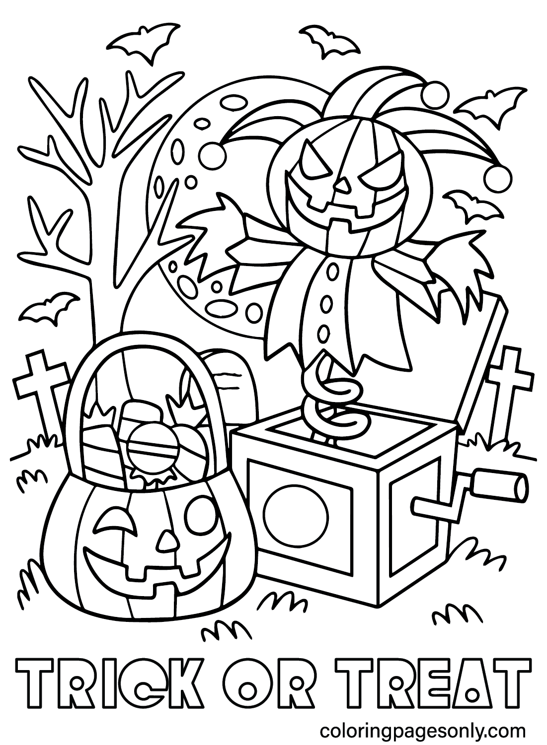Páginas para colorear de truco o trato para imprimir desde Spooktacular Halloween