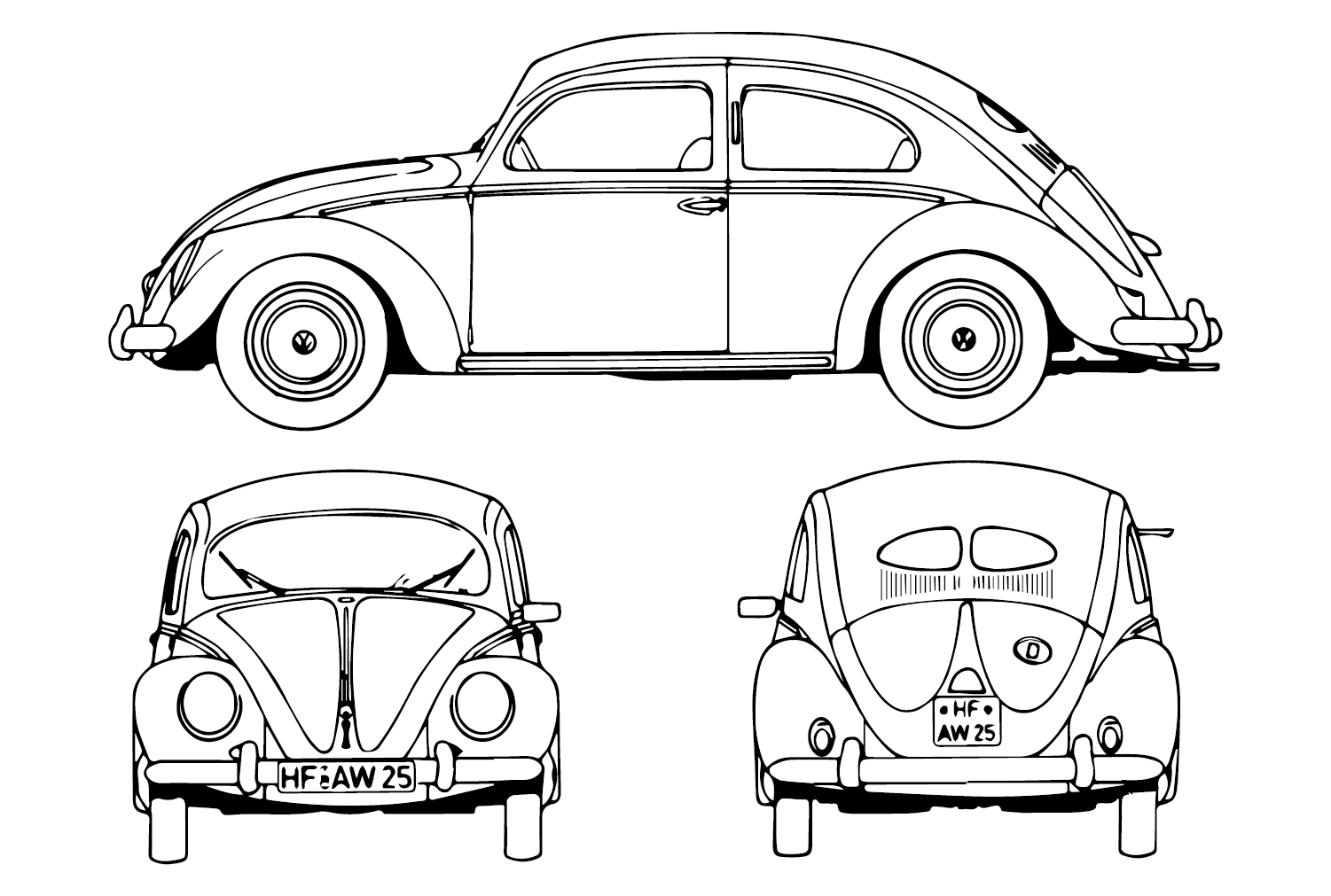 Coloriage Volkswagen Coccinelle 1952 de Volkswagen