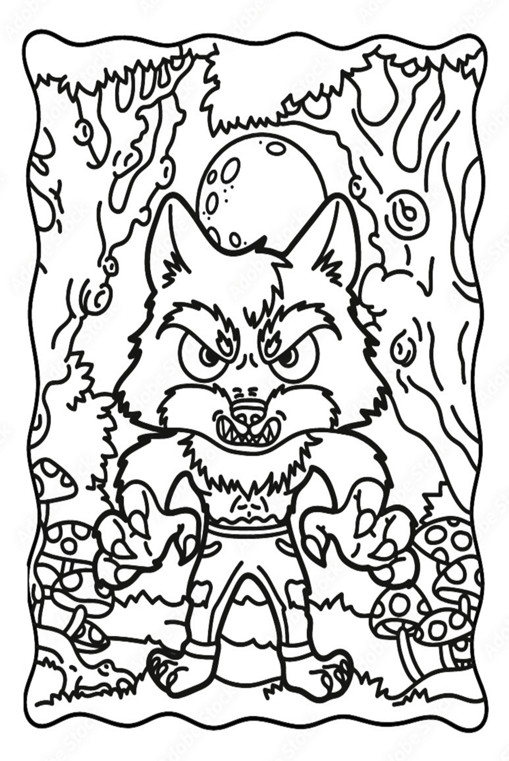 Página para colorear de hombre lobo de dibujos animados de Hombre lobo