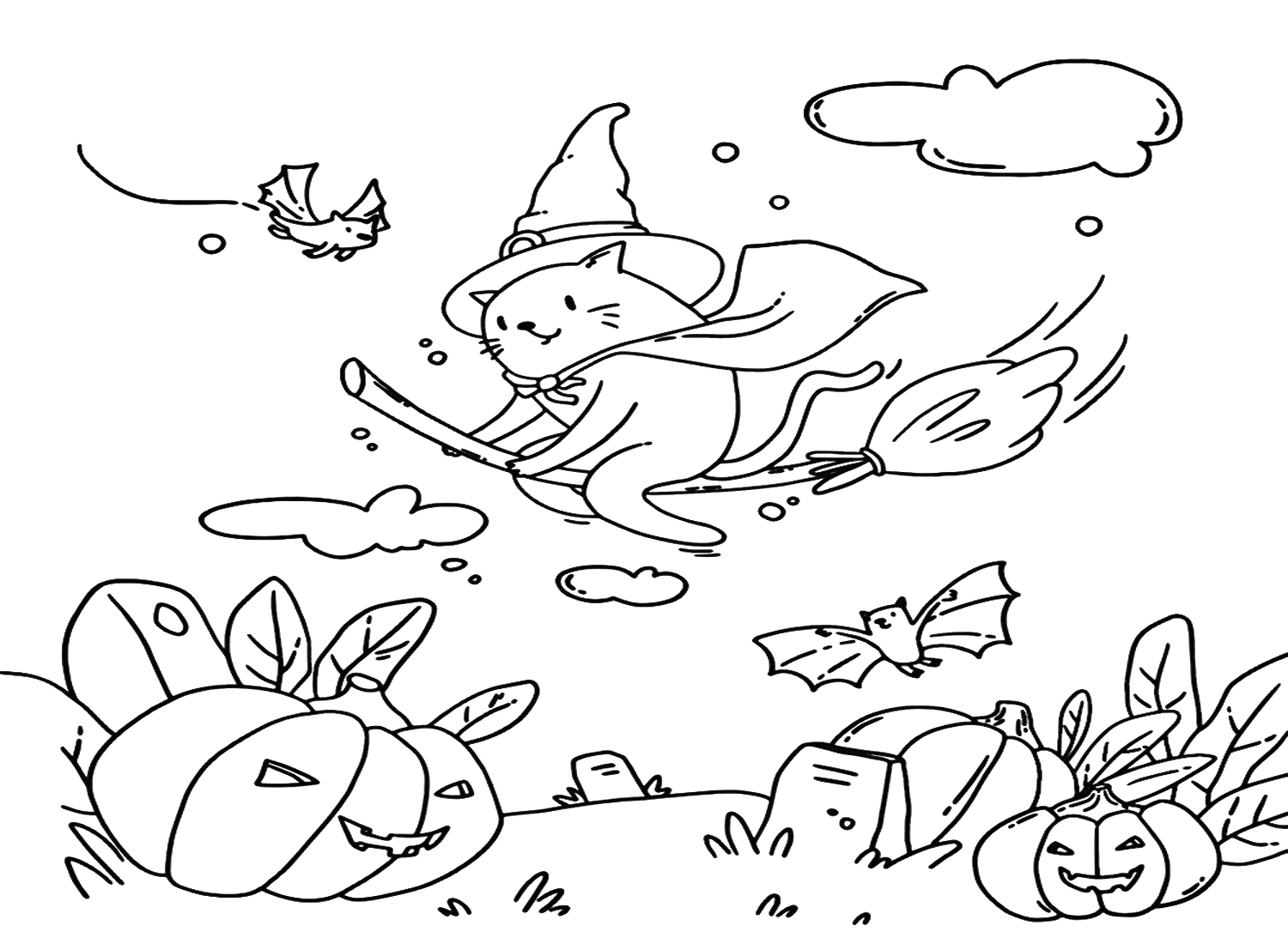 Cat Witch Coloring Page