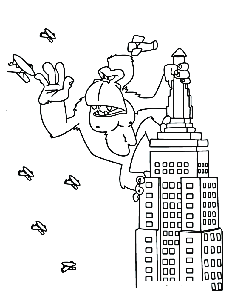 Página para colorir fofa de King Kong de King Kong