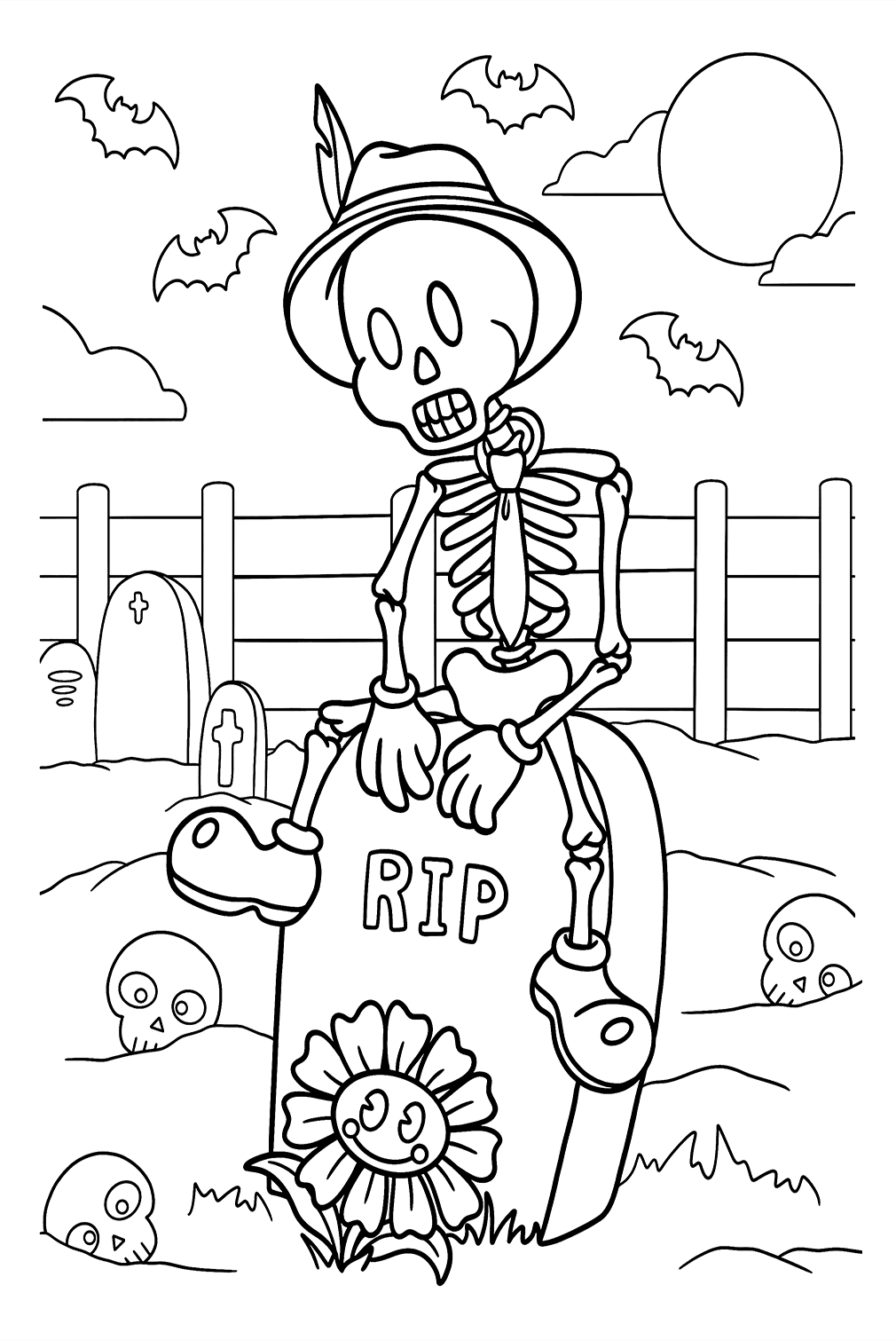 Раскраска Скелет на Хэллоуин