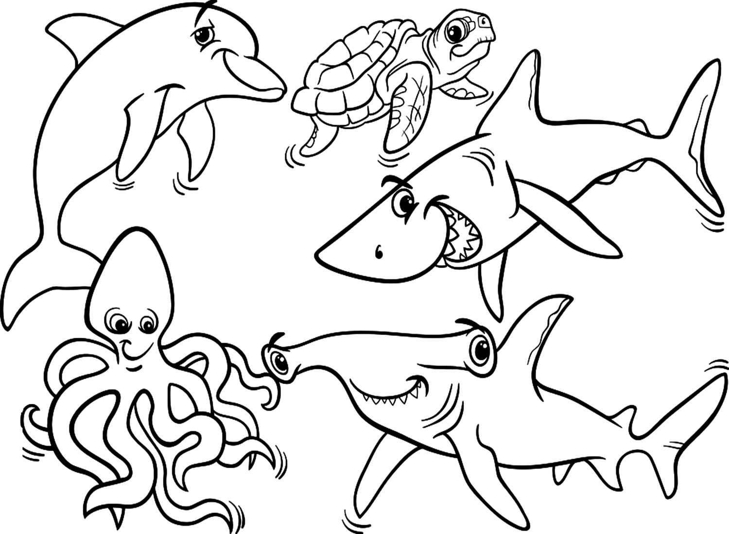 Coloriage de poulpe et d'animaux marins de Octopus