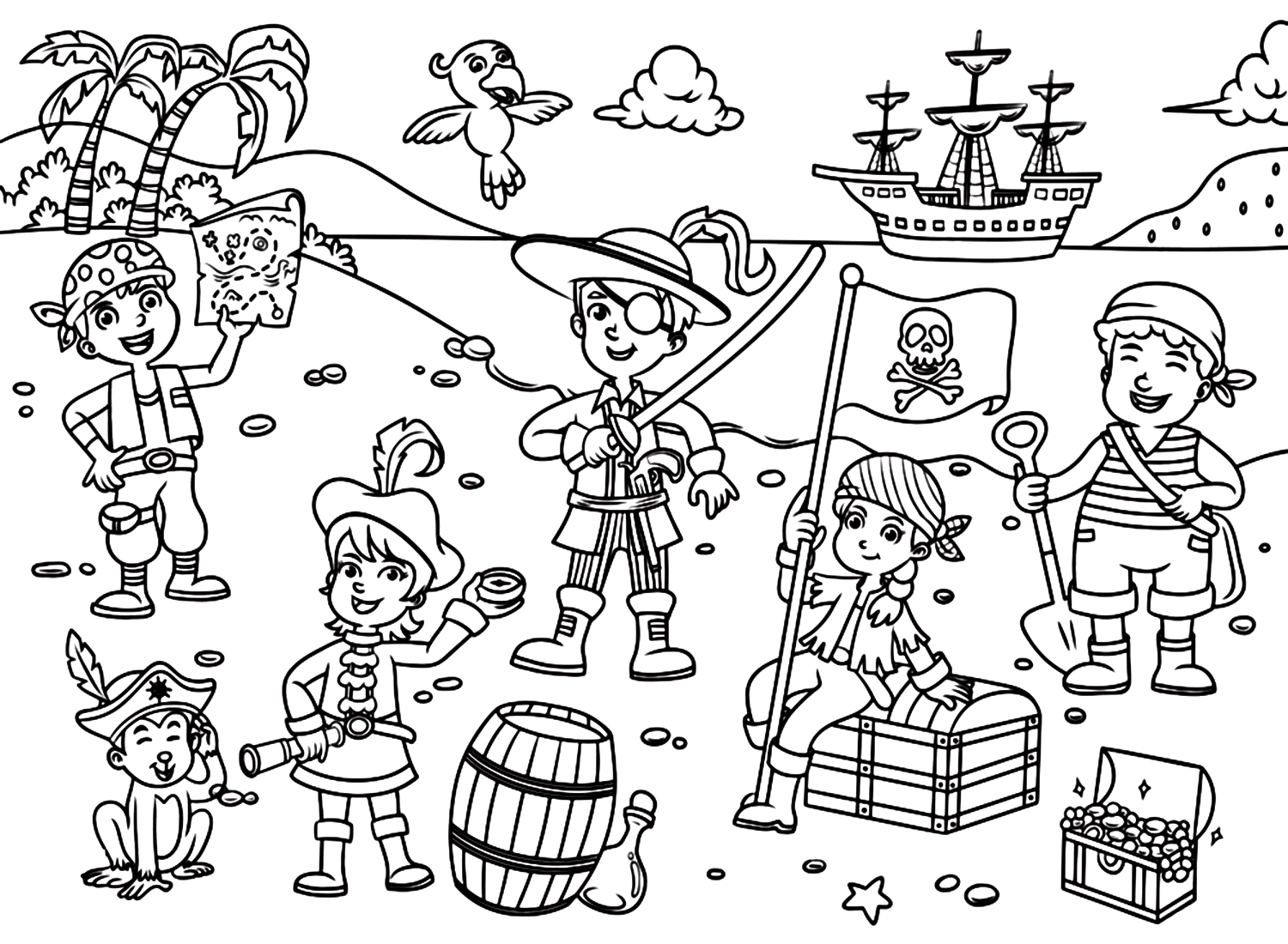 Piratenkleurplaten van Pirate
