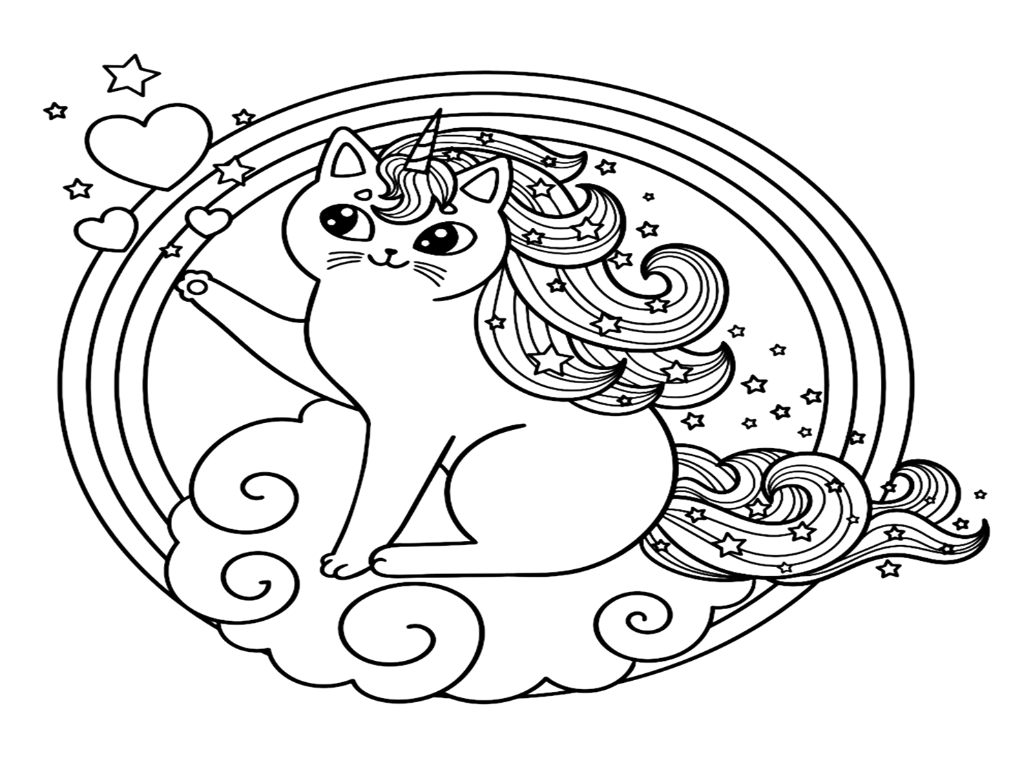 Rainbow And Unicorn Coloring Page