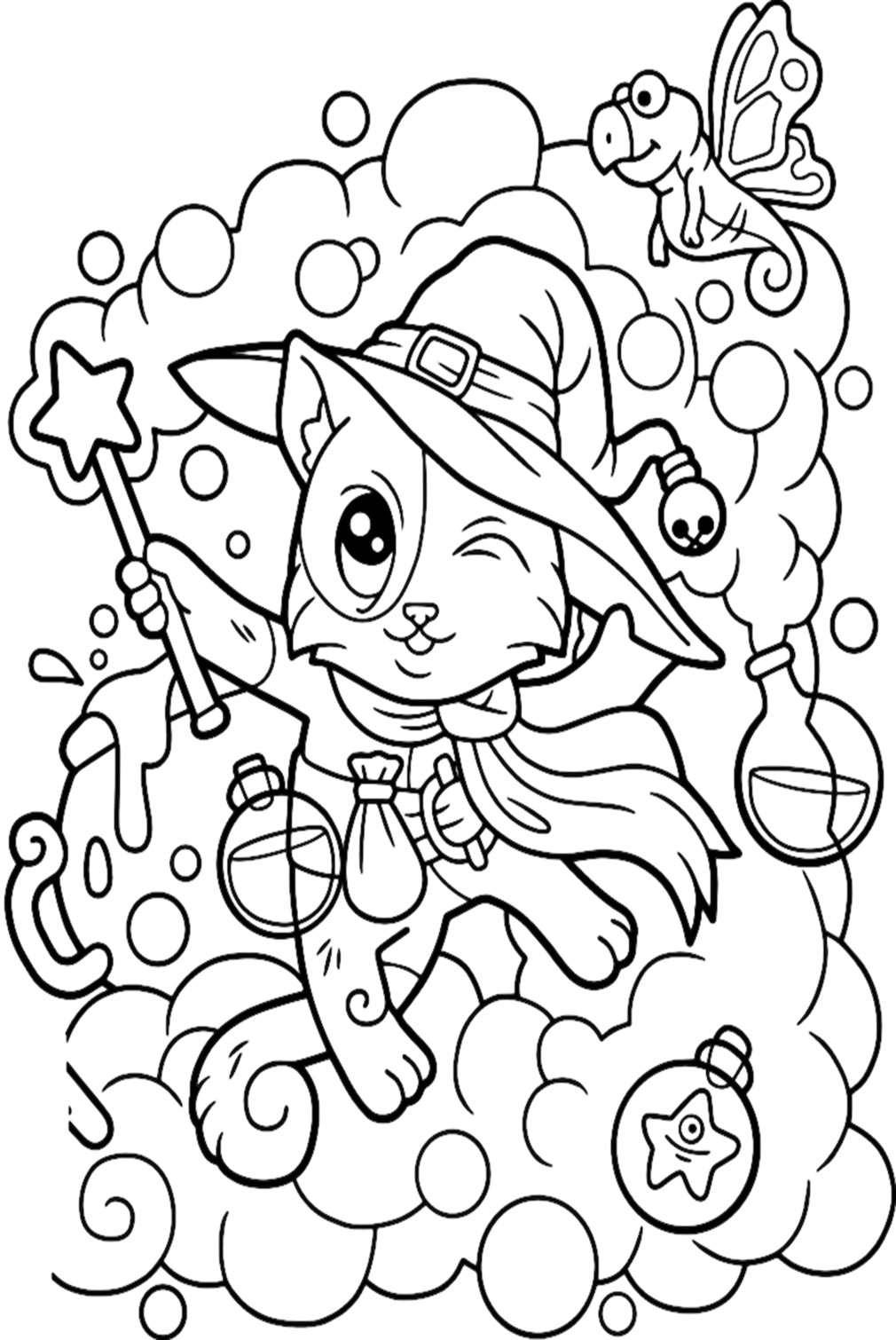 Witch Cat Coloring Page from Witch