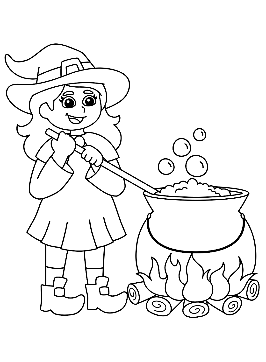 Desenho de Uma pequena bruxa de Halloween para colorir