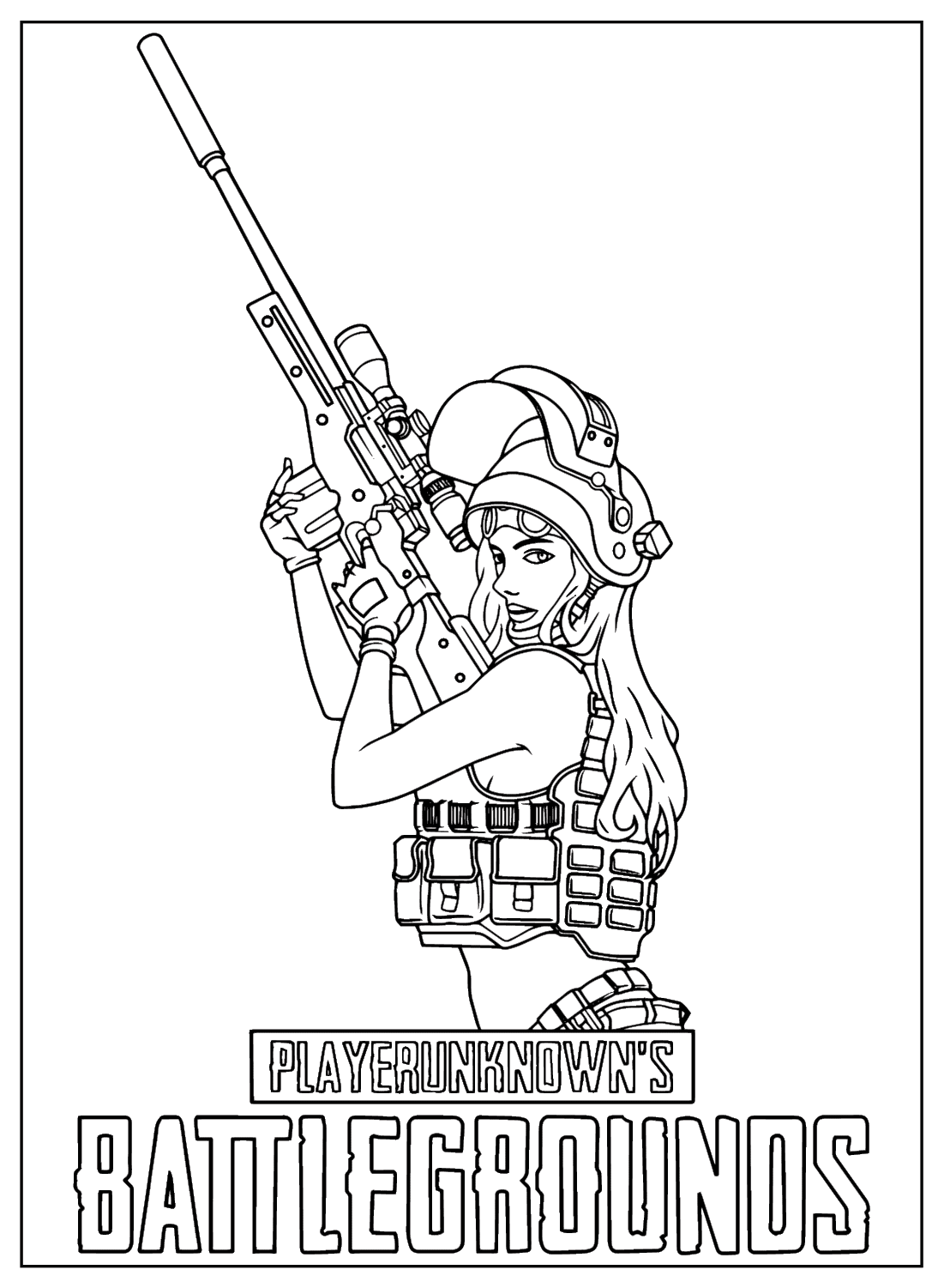 Battle Royale Game Girl Coloring Page from PUBG