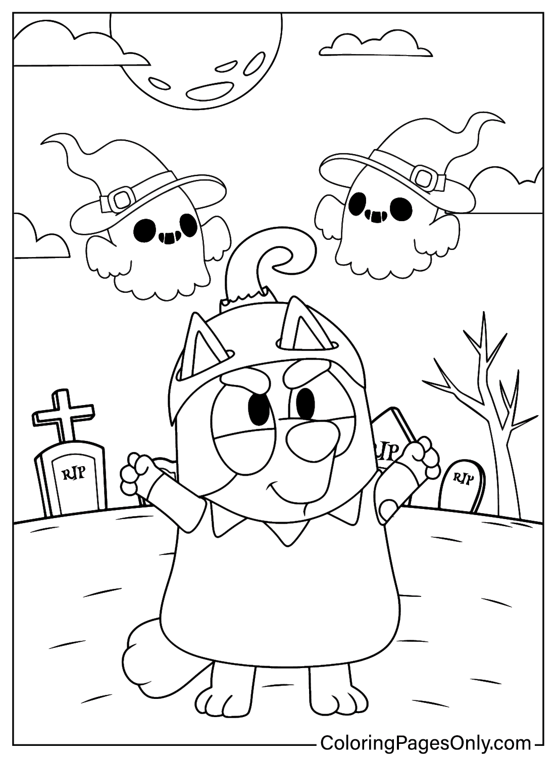 Bluey Halloween Coloring Page PDF from Bluey Halloween