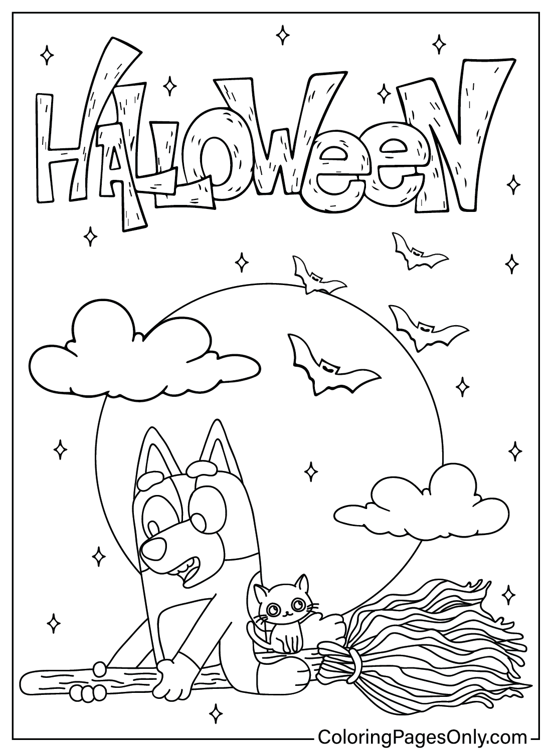 Bluey Halloween kleurplaat voor kinderen van Bluey Halloween