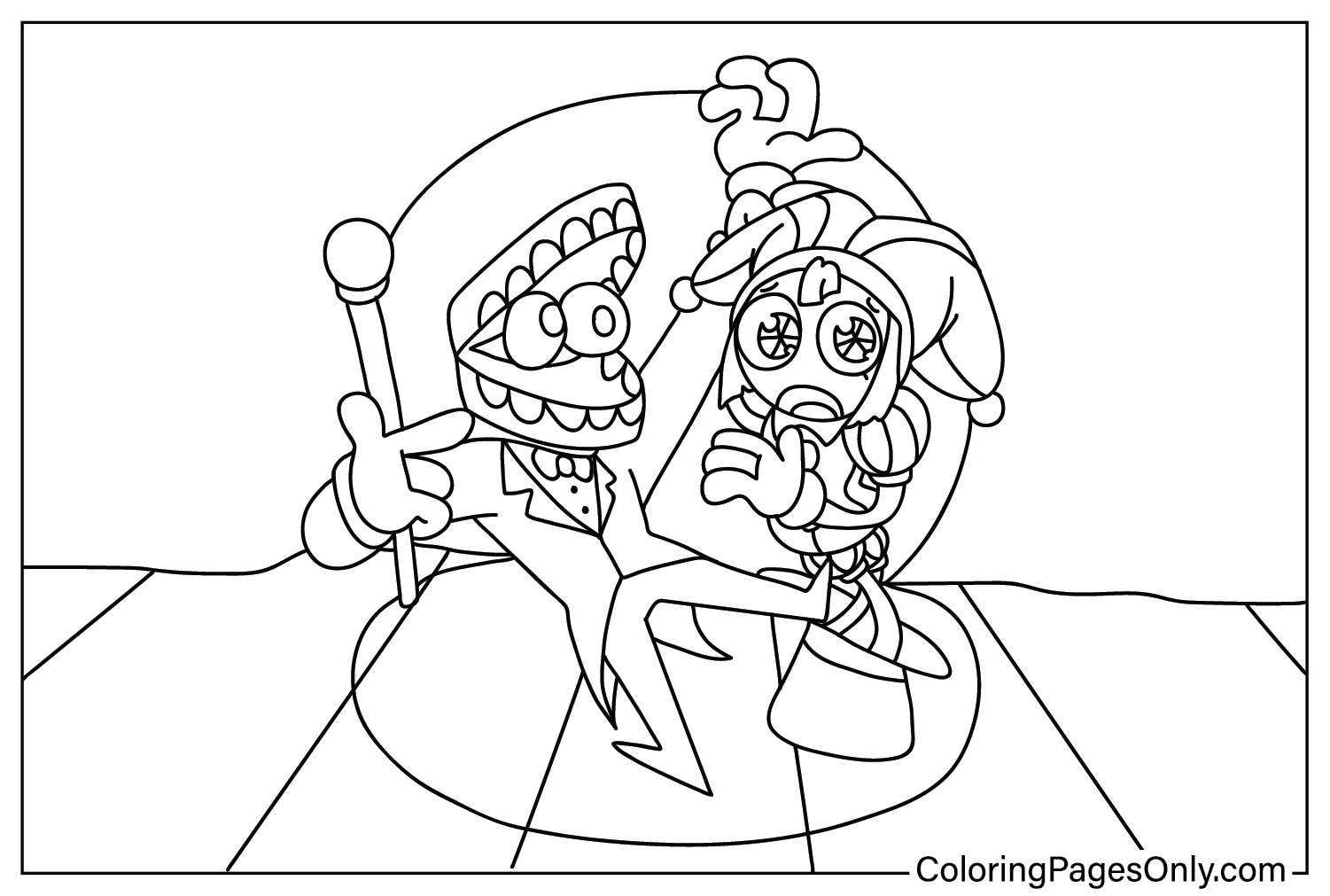 Caine, Pomni Coloring Page from Pomni