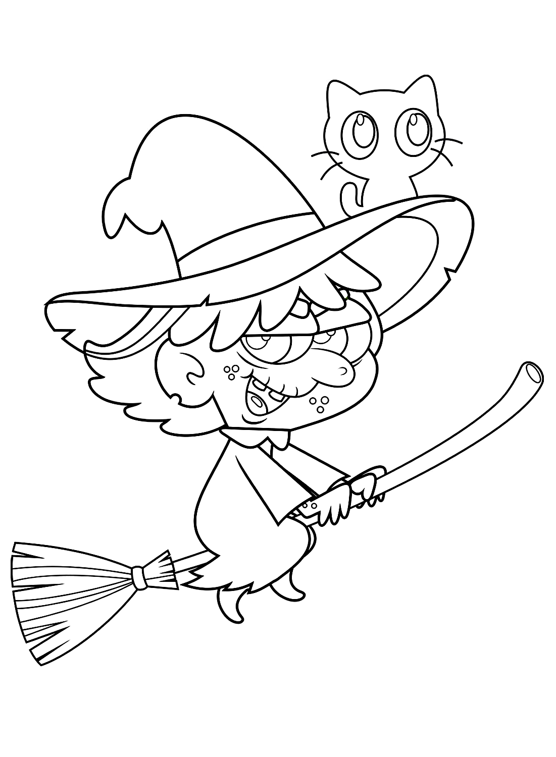 Coloring Page of Witch and cat