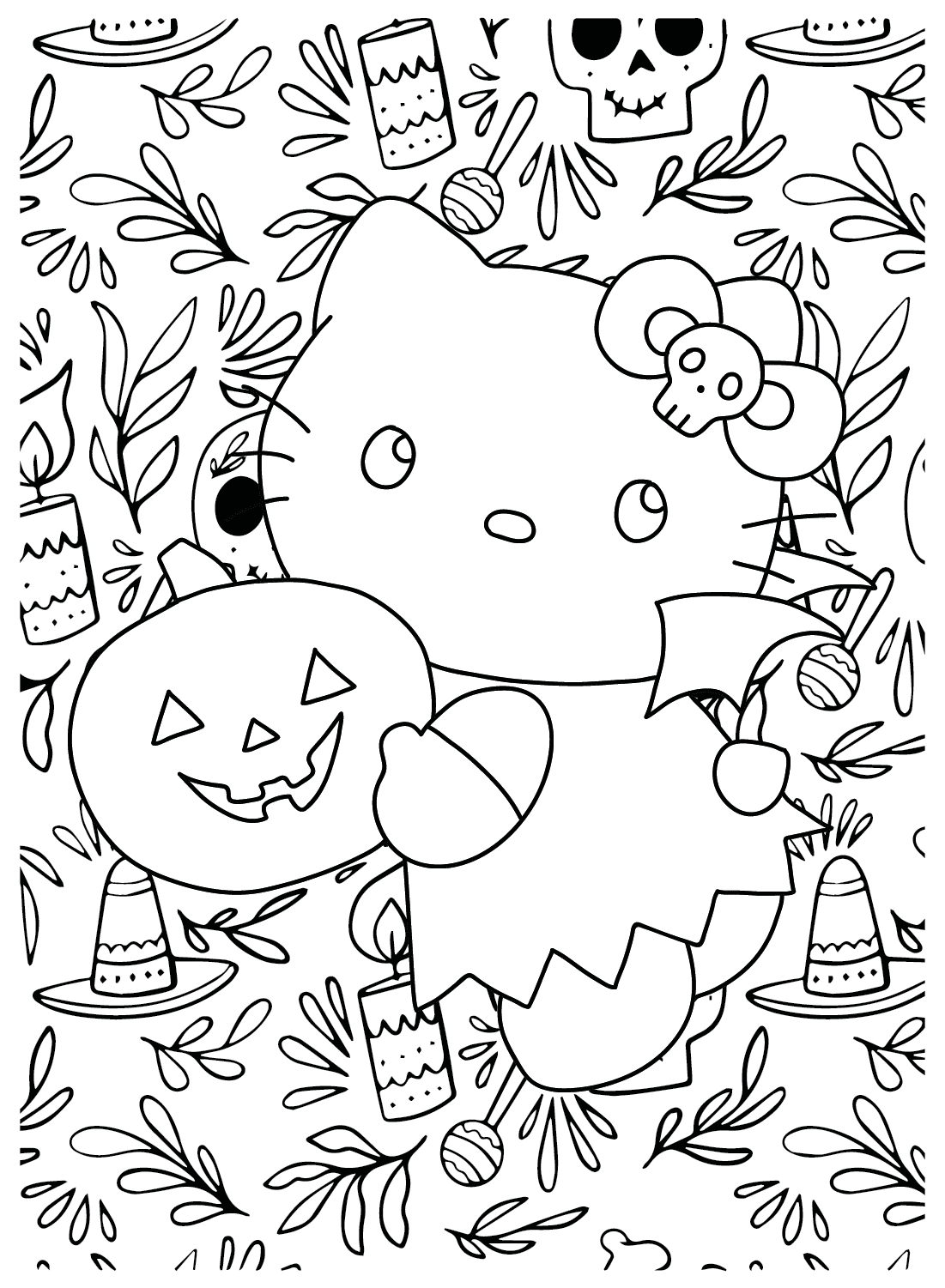 10 Spooktacular Halloween-Themed Hello Kitty Coloring Pages to Download