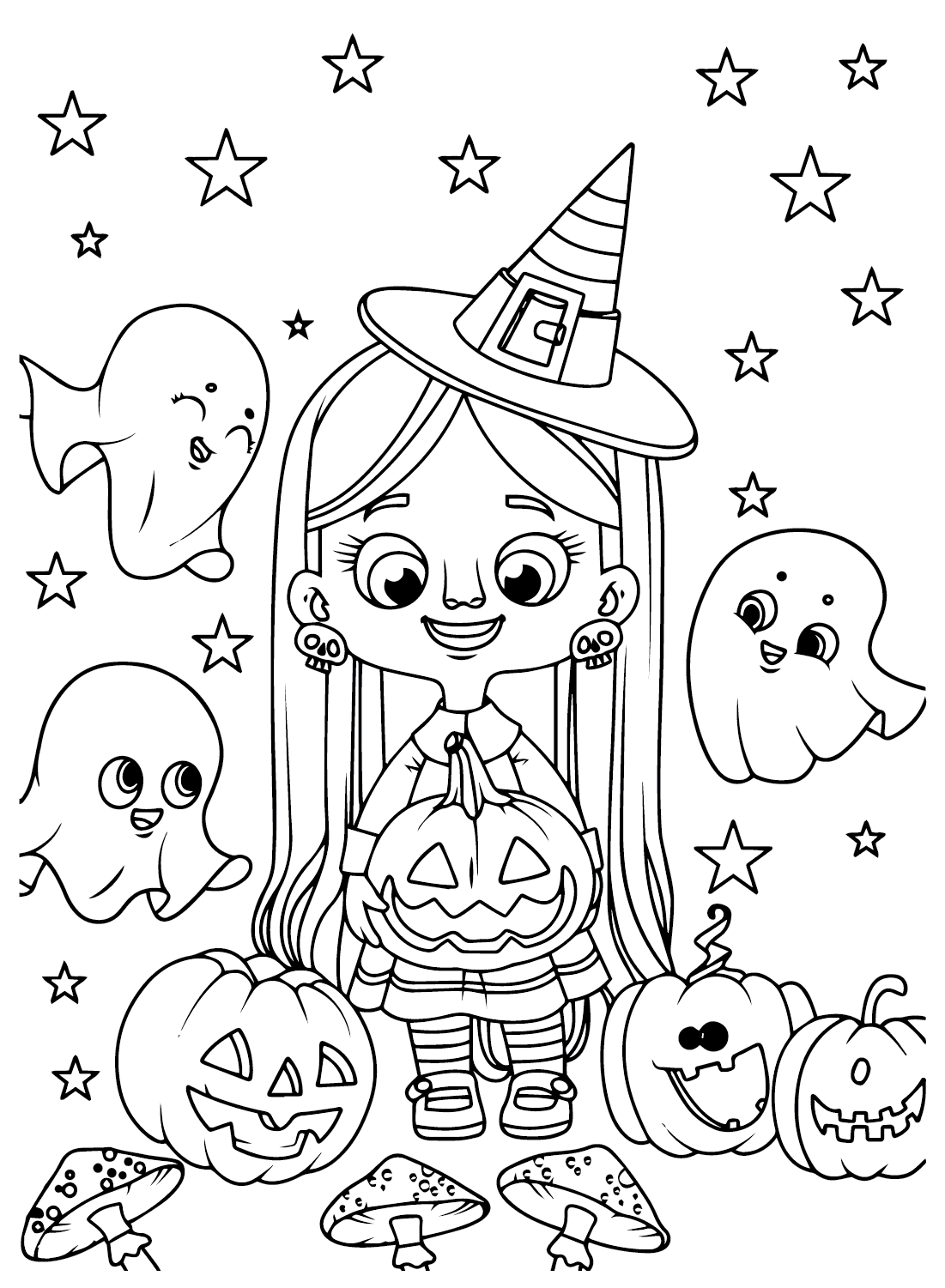 Como desenhar uma criança em uma fantasia de bruxa de Halloween (Cute  Kawaii) –  – Desenhos para Colorir