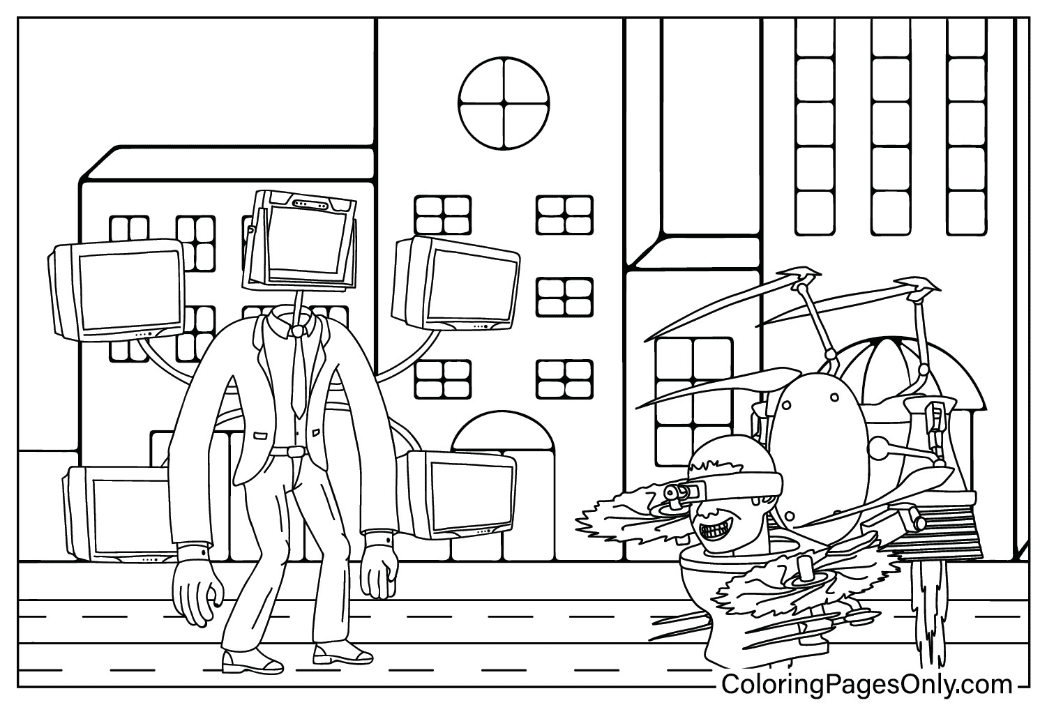 Dual Buzzsaw Mutant And Titan TV Man Coloring Page from Dual Buzzsaw Mutant