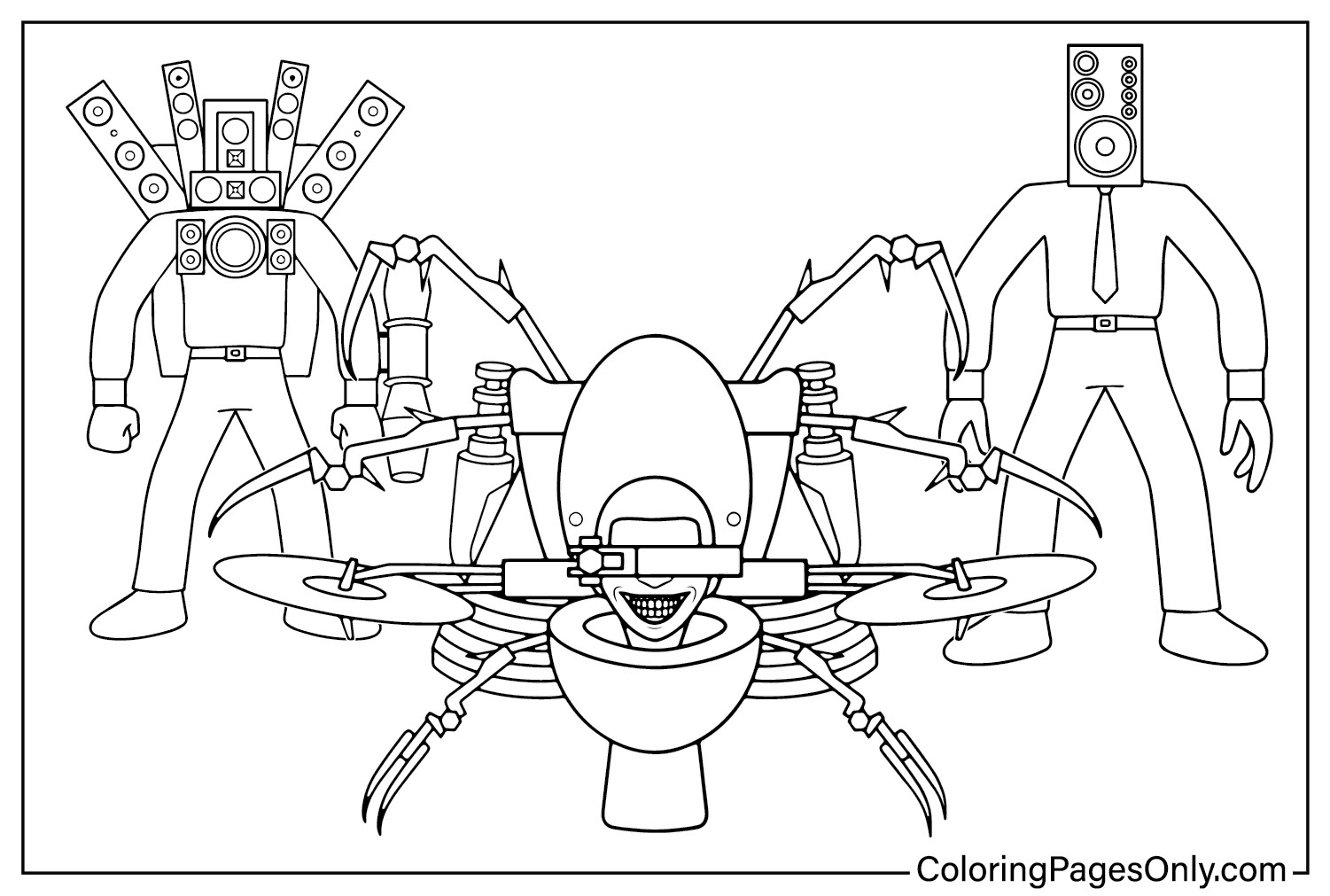 Dual Buzzsaw Mutant With Titan Speakerman Coloring Page from Dual Buzzsaw Mutant