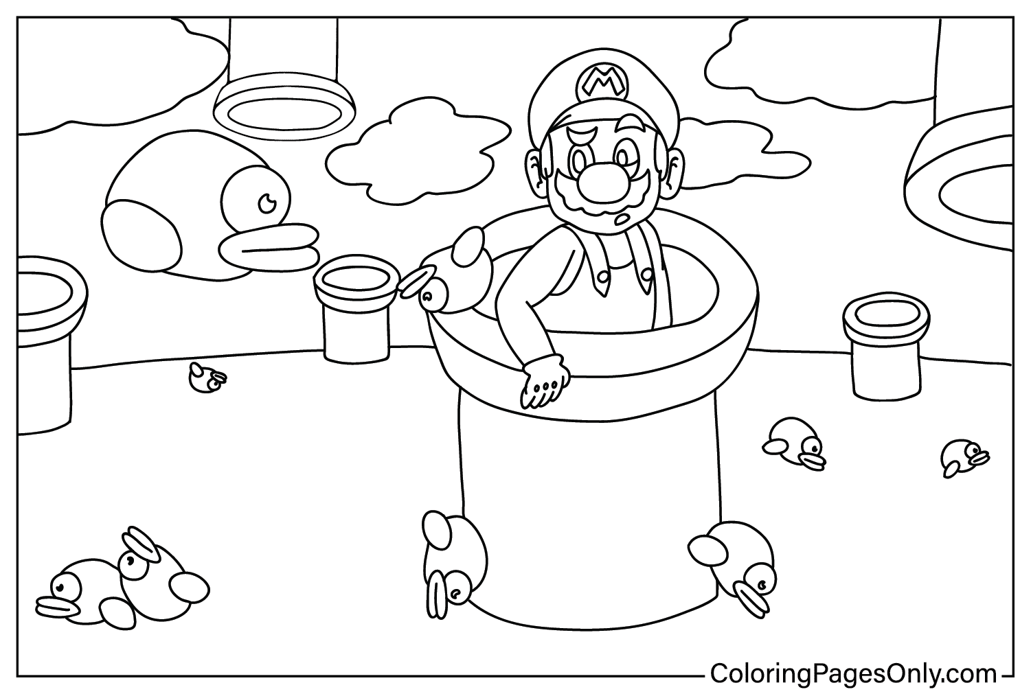 Flappy Bird with Mairo Coloring Page