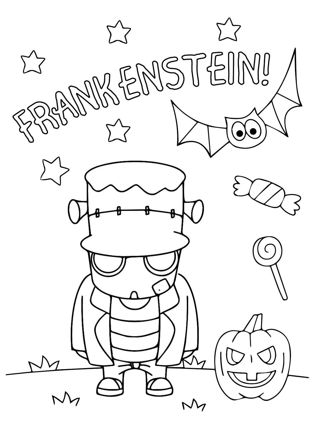 Frankenstein-Malvorlage zum Ausdrucken von Happy Halloween