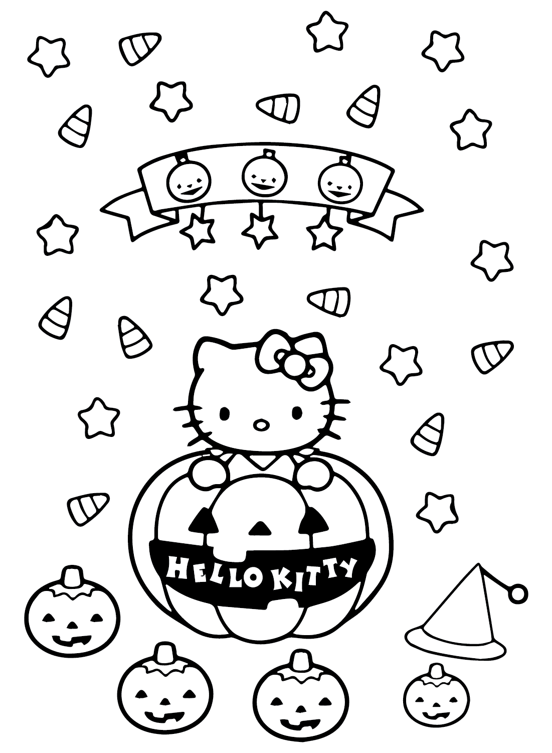 Gratis kleurplaten voor Halloween Hello Kitty printbaar vanuit Halloween Hello Kitty