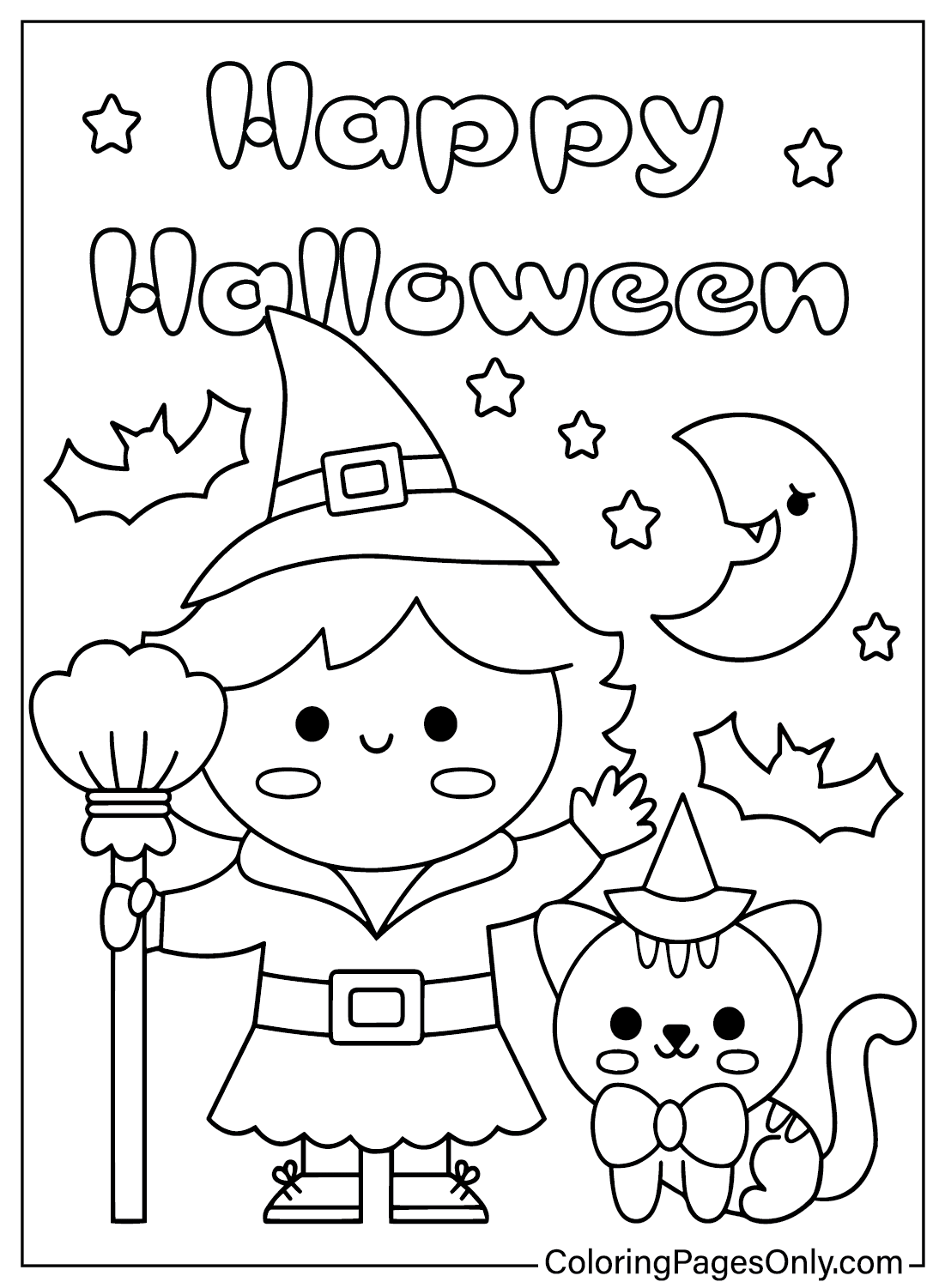 Página para colorear de Kawaii Halloween gratis de Kawaii Halloween