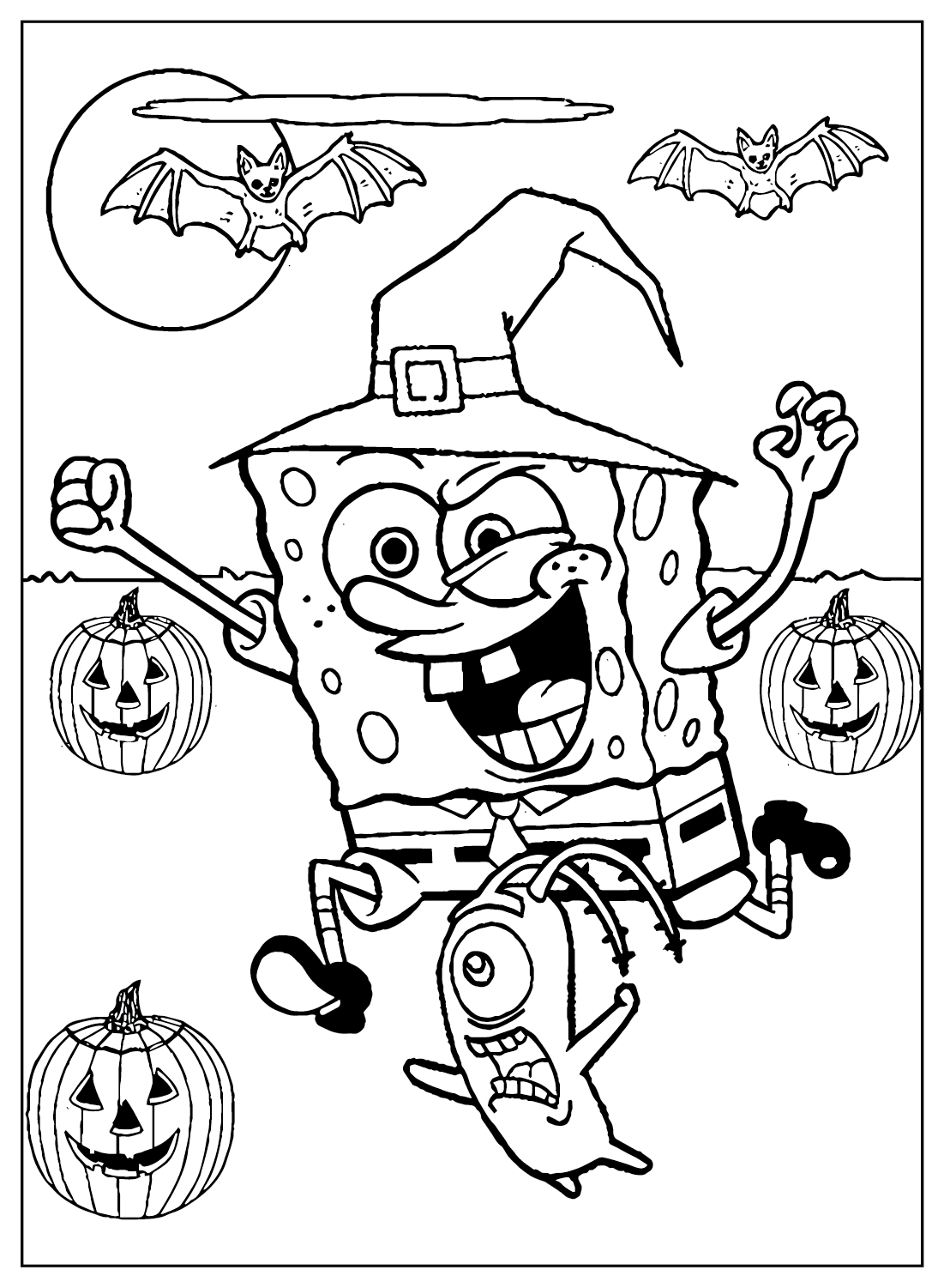 Pagina da colorare stampabile gratuita di Spongebob Halloween da Spongebob Halloween