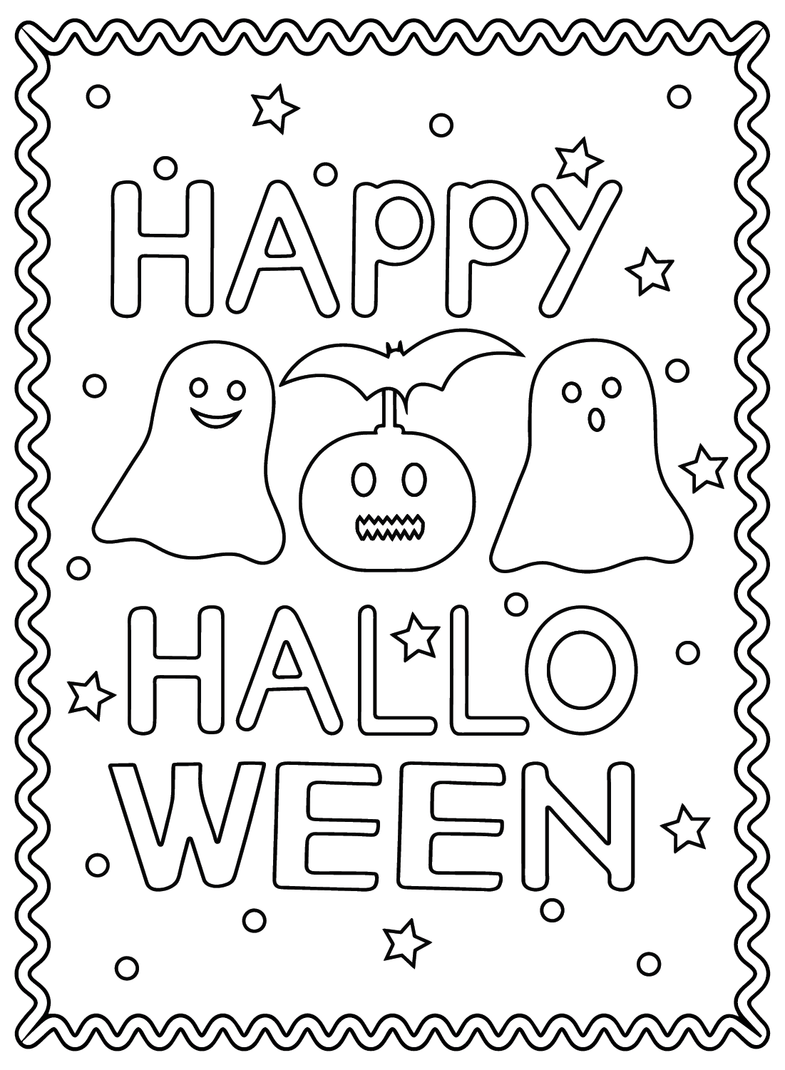 Página para colorear de tarjetas de Halloween en PDF de Tarjetas de Halloween